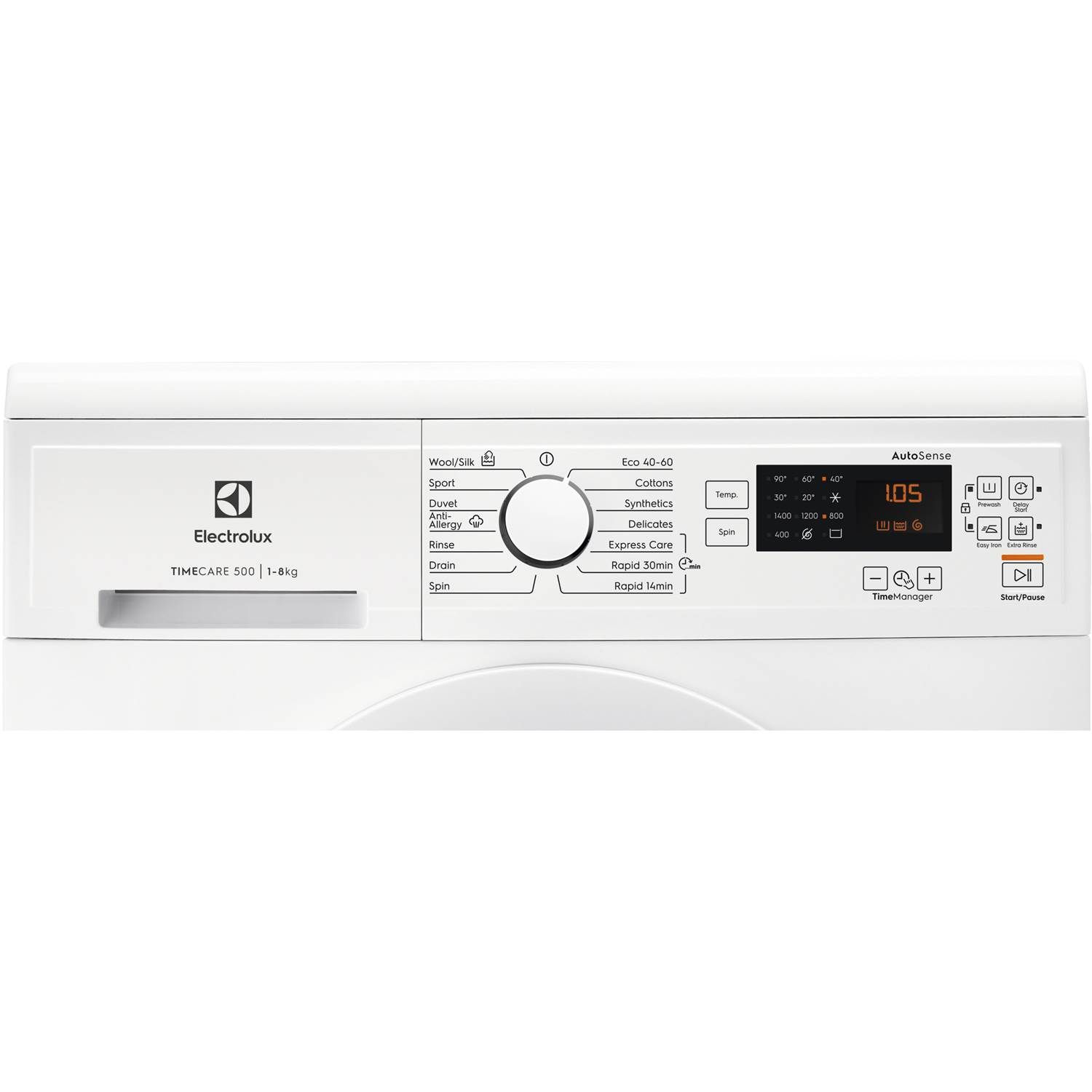 Kontrolpanelet fra Electrolux EW2F3048D2 vaskemaskine med 8 kg