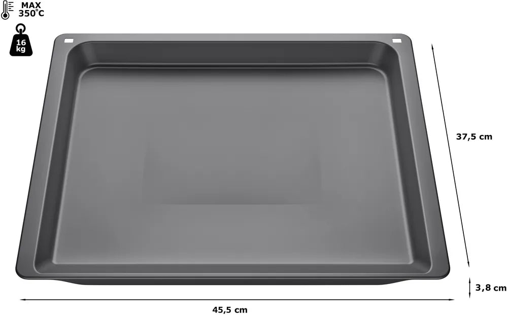 Den unikke Siemens Grillbradepande med sine mål, max vægt og max grader