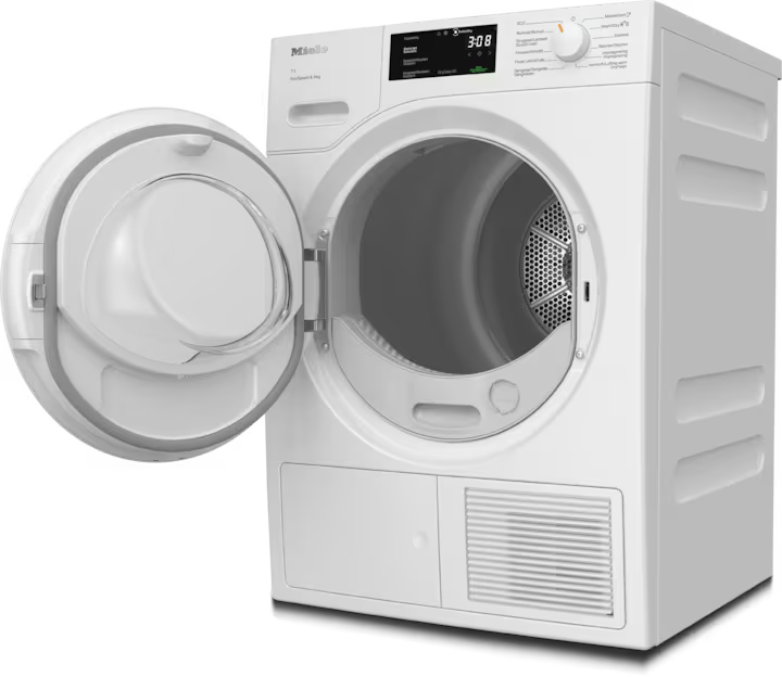 Åbnet op ind til tumbleren fra Miele TWD640WP tørretumbler med varmepumpe – 9 kg