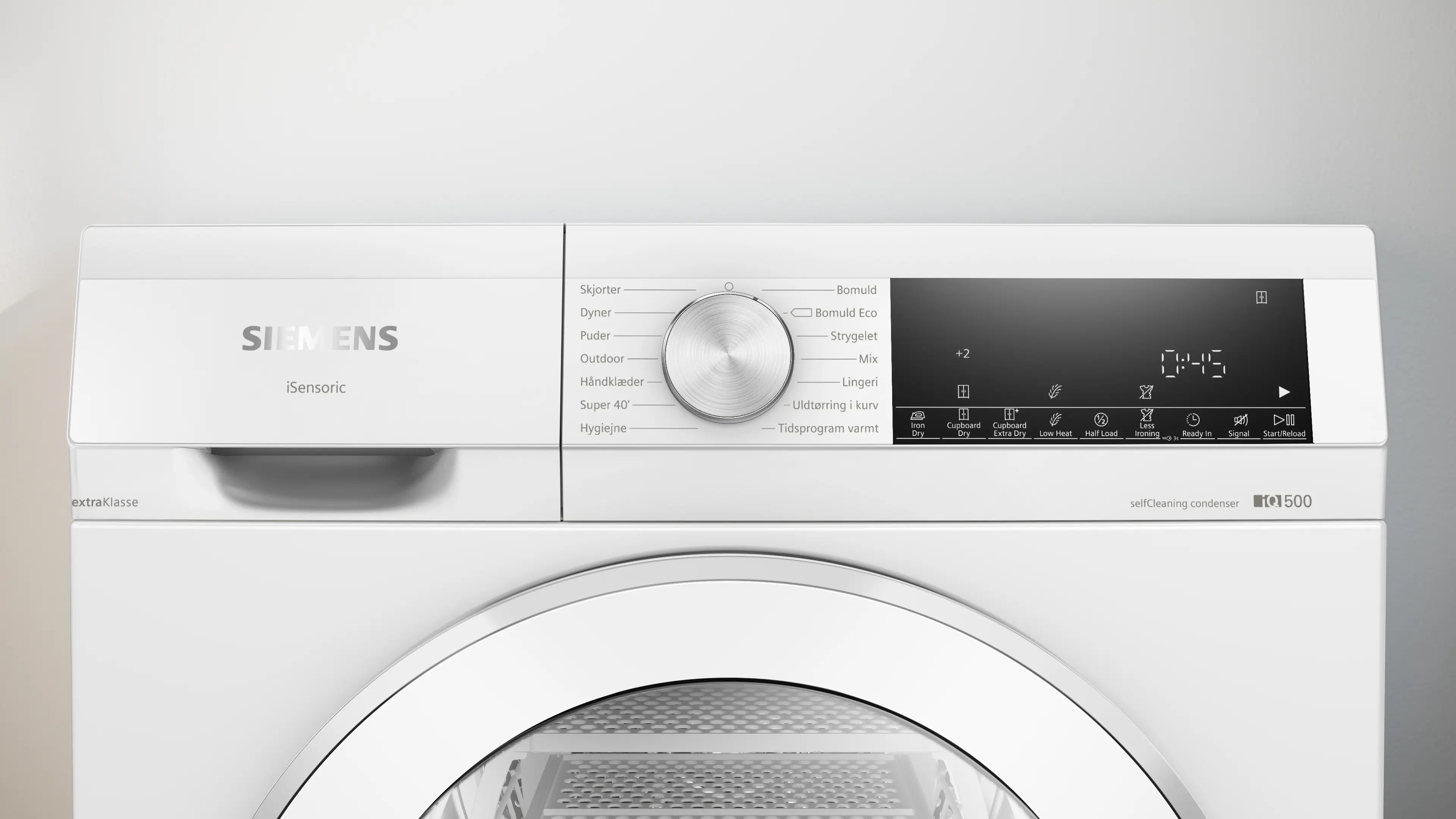 Zoomet helt ind på den nemme betjening af Siemens WQ45G2AFDN tørretumbler med varmepumpe 9 kg