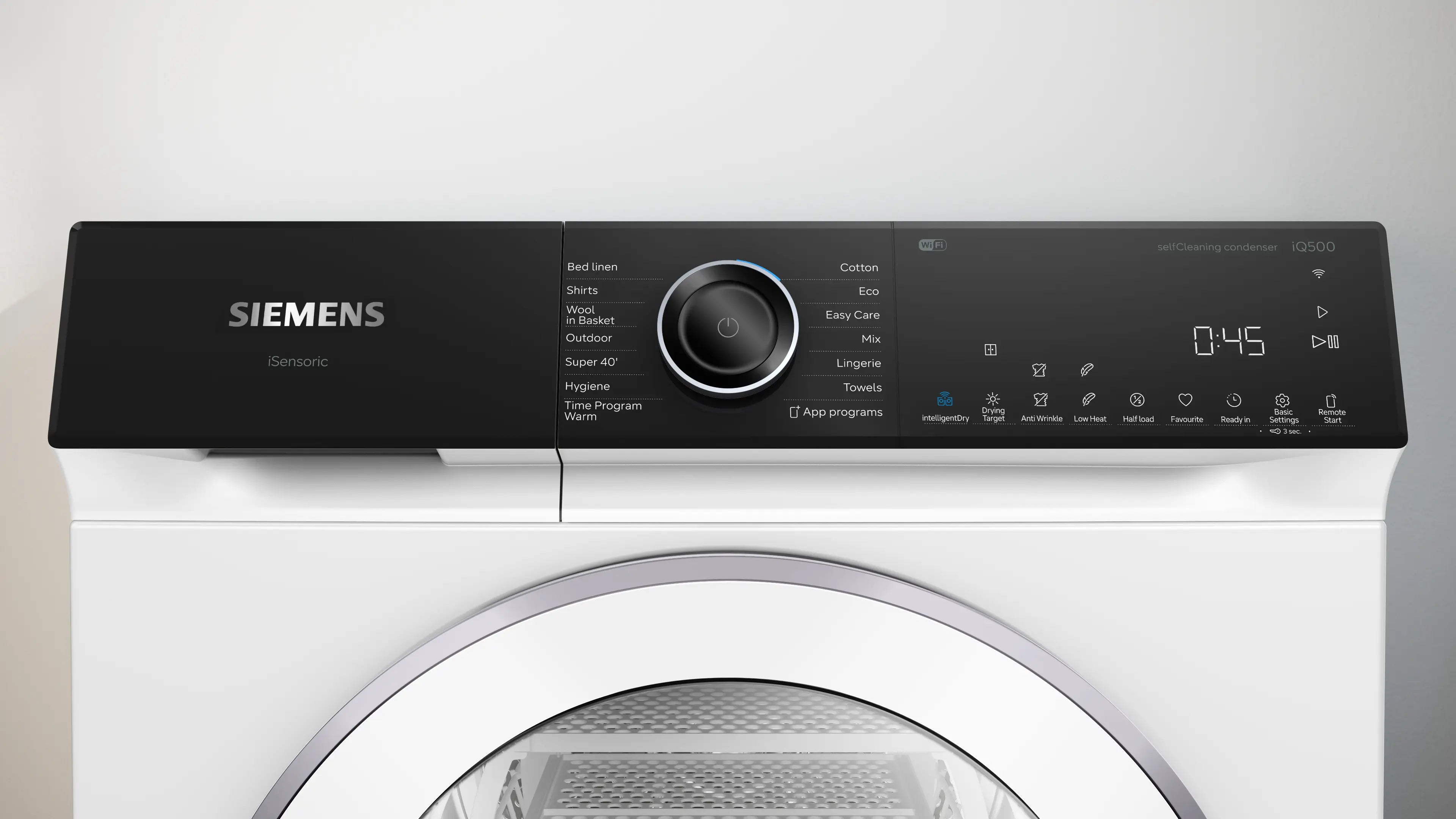 Det behagelige kontrolpanel fra Siemens WQ45H2BXDN tørretumbler med varmepumpe - 9 kg