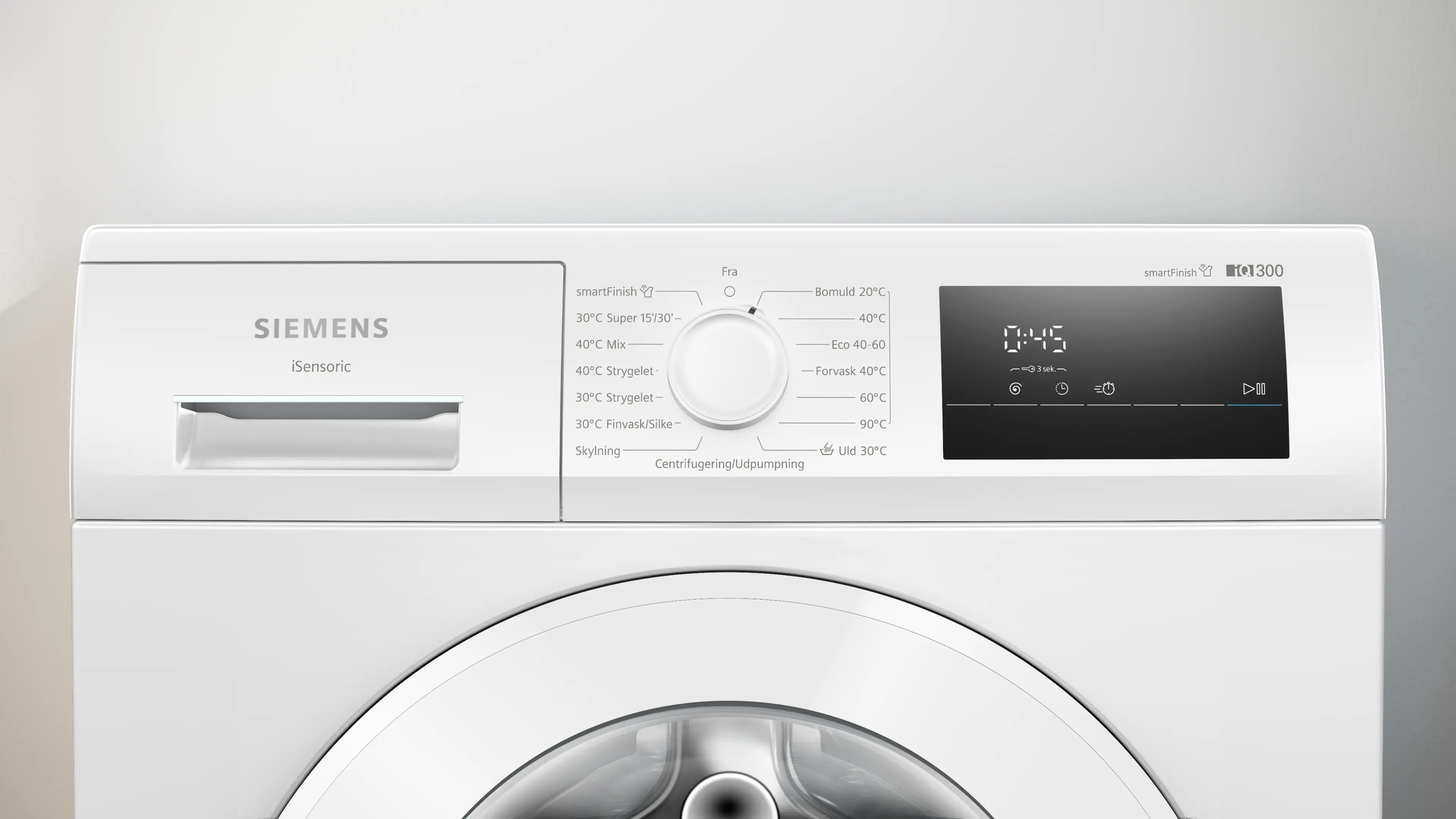 Kontrolpanelet på fronten af Siemens WM12N08LDN