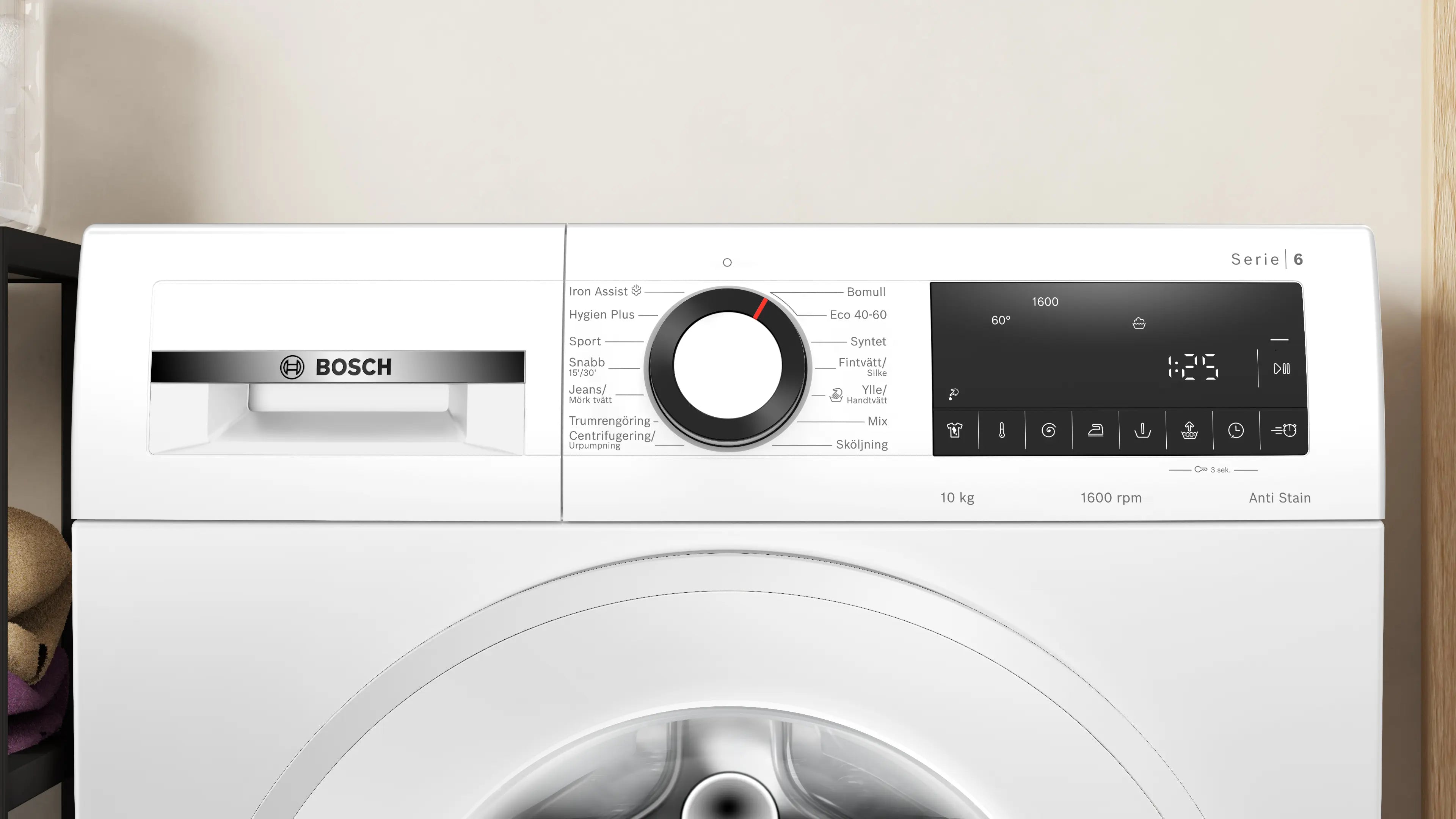 Zoomet ind på kontrolpanelet fra Bosch WGG256ZZSN vaskemaskine – 10 kg