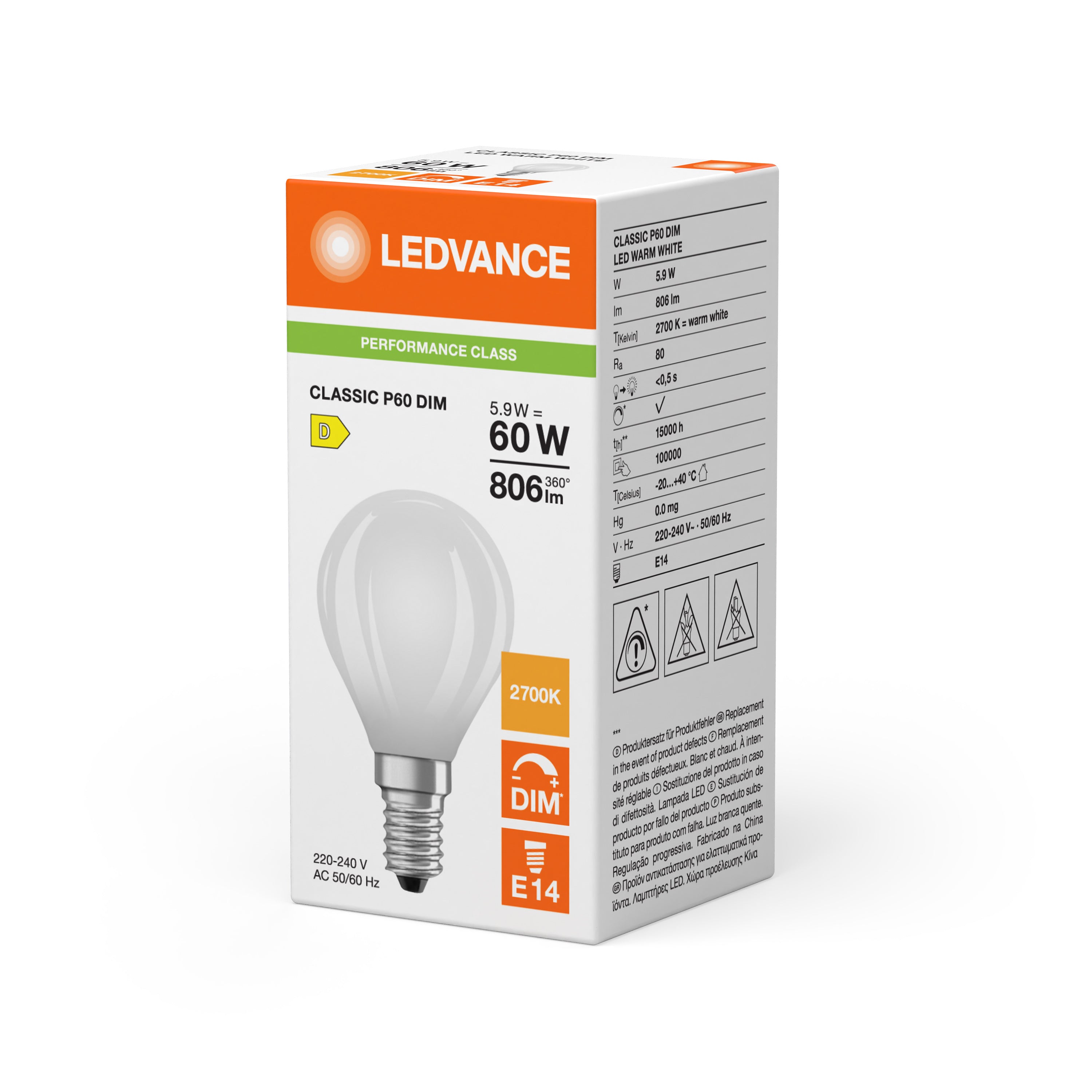 Ledvance LED Krone 5,9W 806lm 827 E14 Dæmpbar