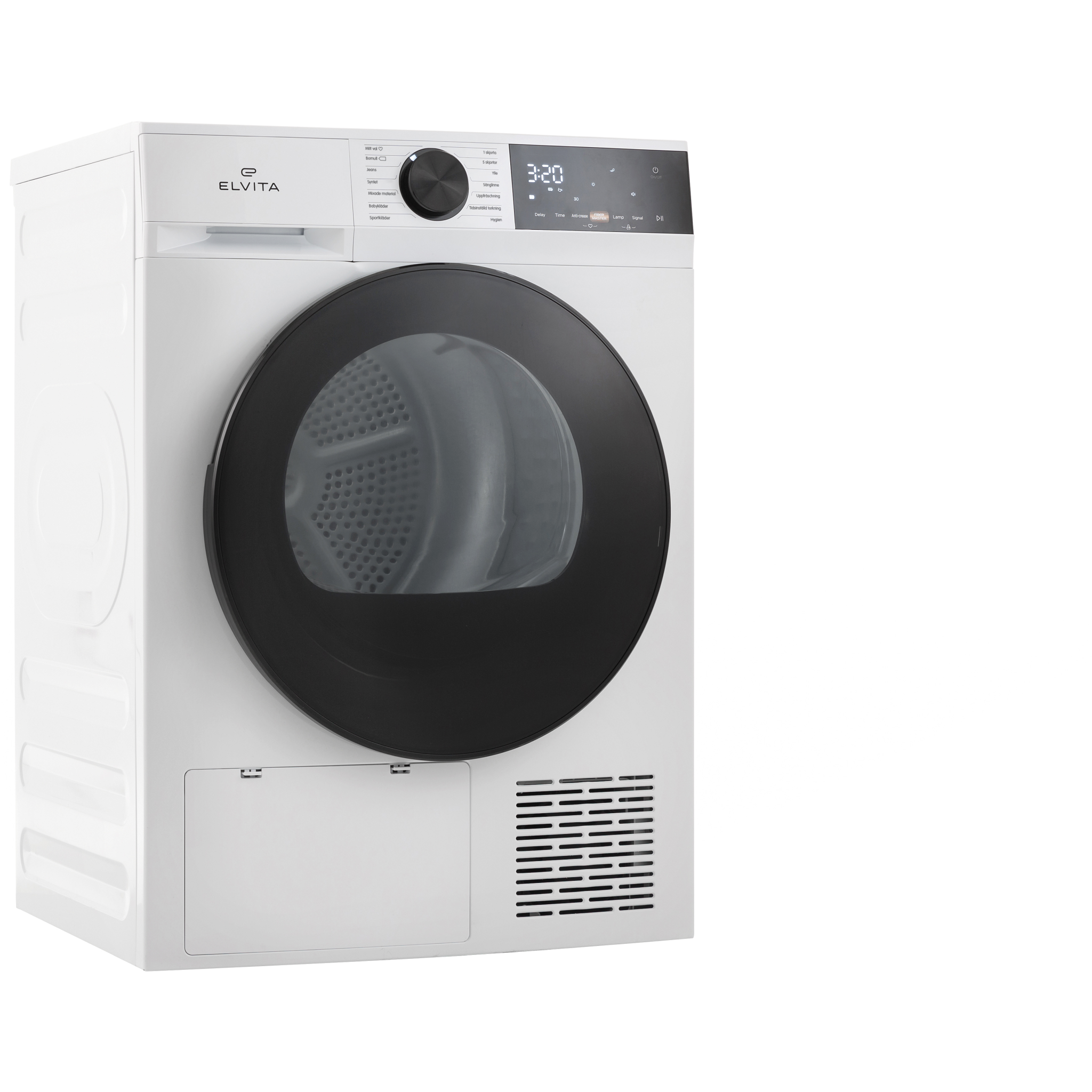 Zoomet ind på den unikke designet Elvita CTT6800V kondenstørretumbler med varmepumpe 8 kg