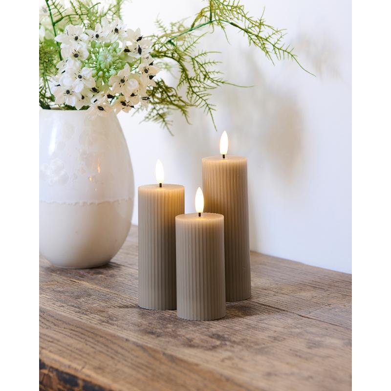 Sirius Smilla Genopladelig Grå, 3 x LED Ø5 10/12.5/15CM - Bloklys