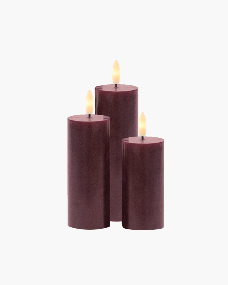 Sille Genopladelig 3 stk sæt Bordeaux Ø5xH10/12.5/15 cm 3x1LED