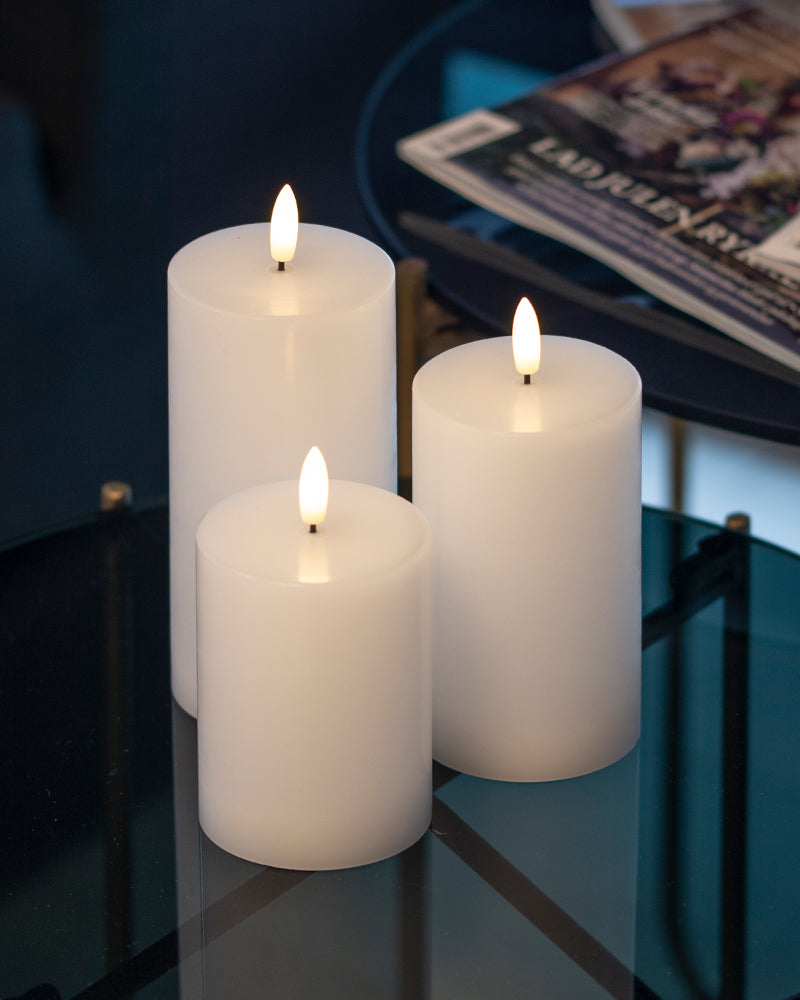 Sille Genopladelig 3 stk sæt, Ø7,5 X H10 / 12,5 / 15cm, Hvid - Indendørs Lys - Sirius Home