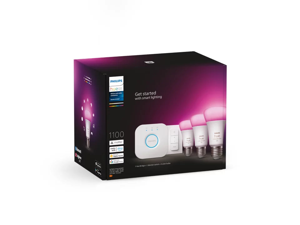 Philips Hue Startsæt WCA 3xStandard E27+Bridge+DimSwitch