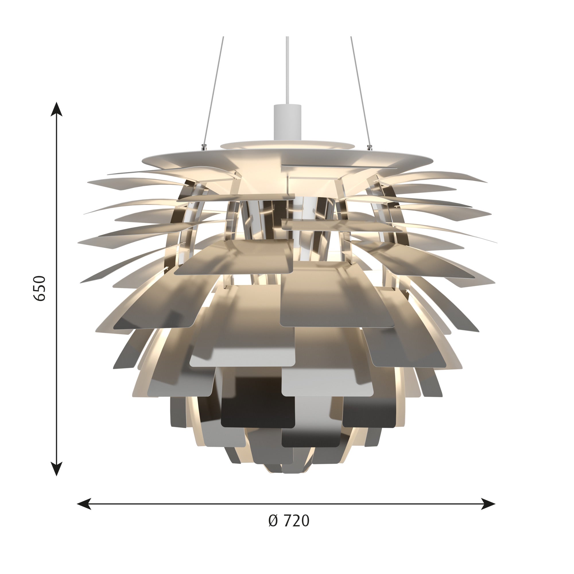 PH Artichoke Ø 720 Pendel LED 2700K Rustfrit stål poleret