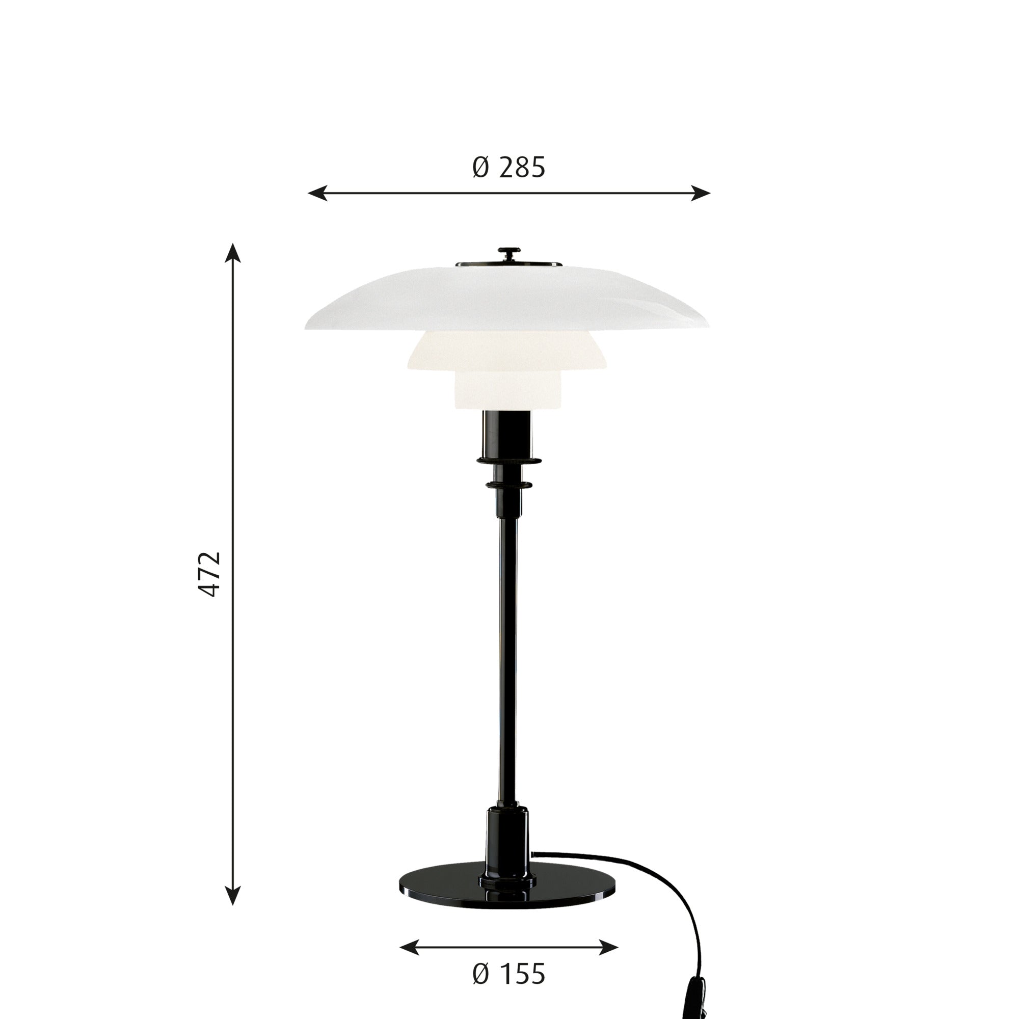 Sort og hvid PH bordlampe fra Louis Poulsen