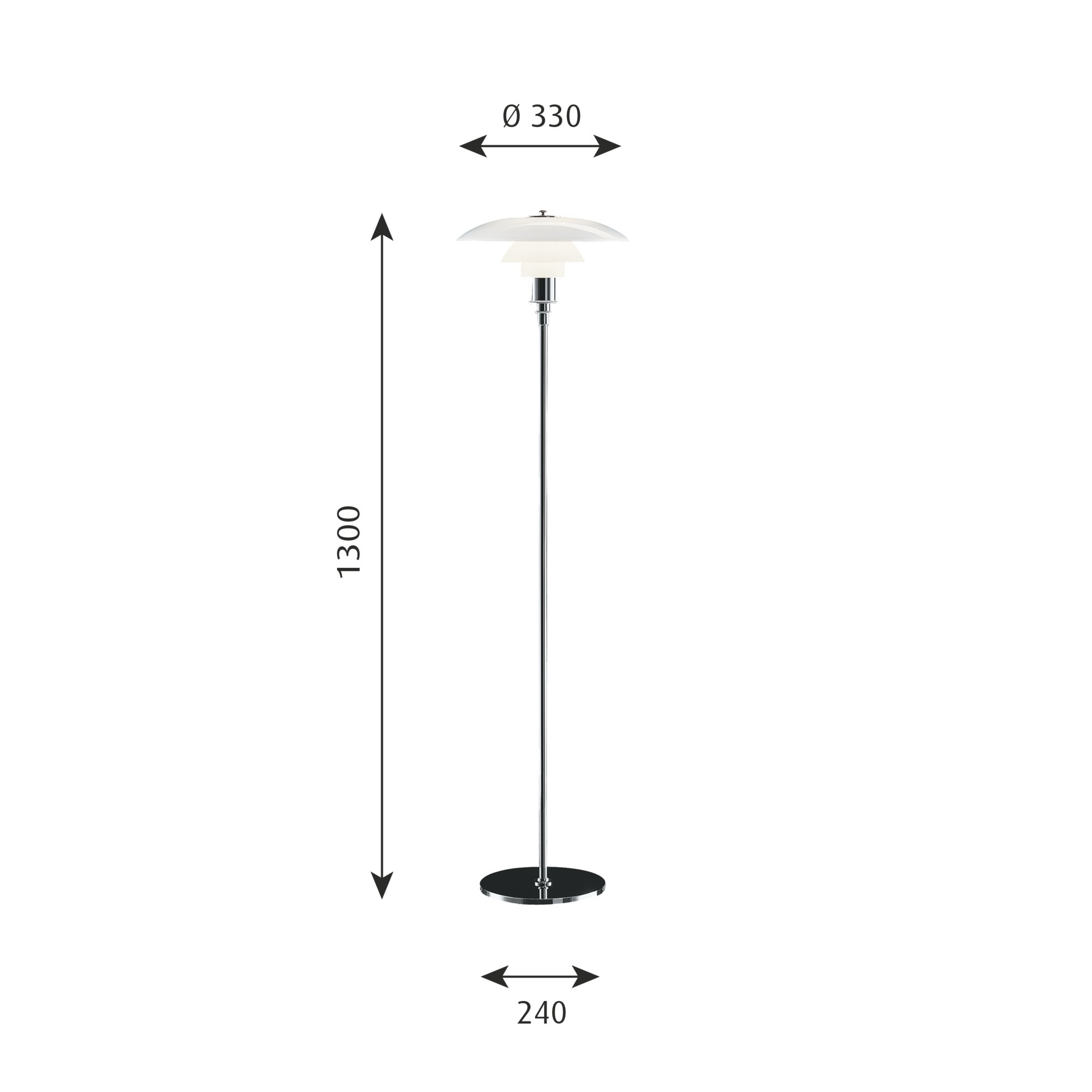 Målene på PH gulvlampen 3½-2½