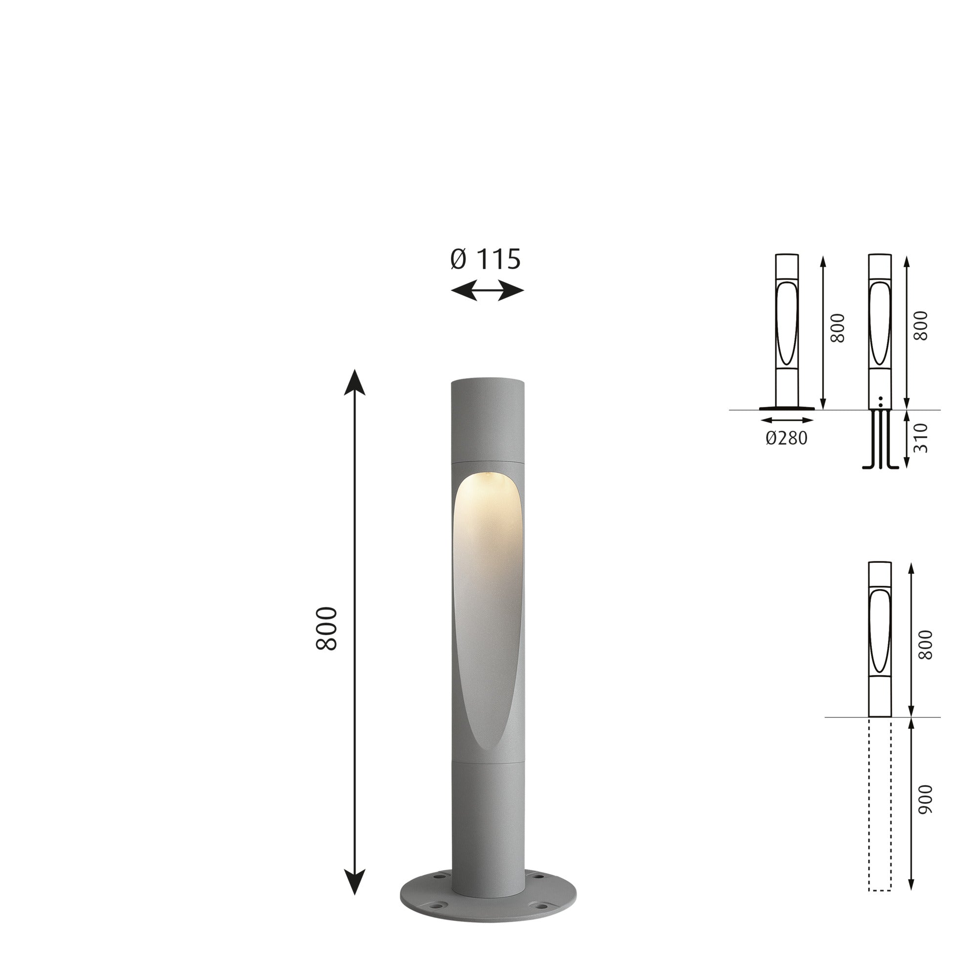 Flindt Pullert 800mm LED 3000K 15W med fodplade Alu