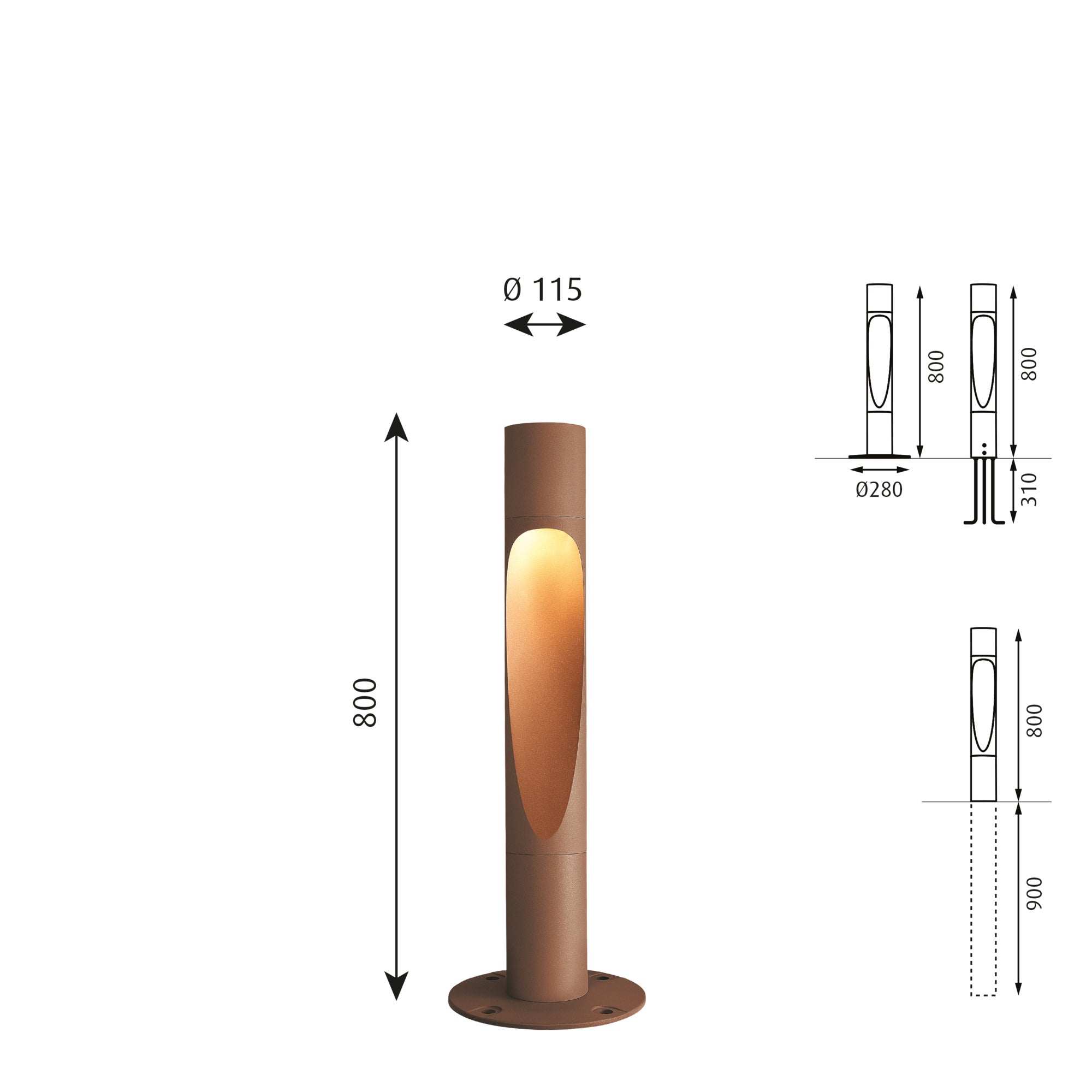 Flindt Pullert 800mm LED 3000K 15W med fodplade Corten