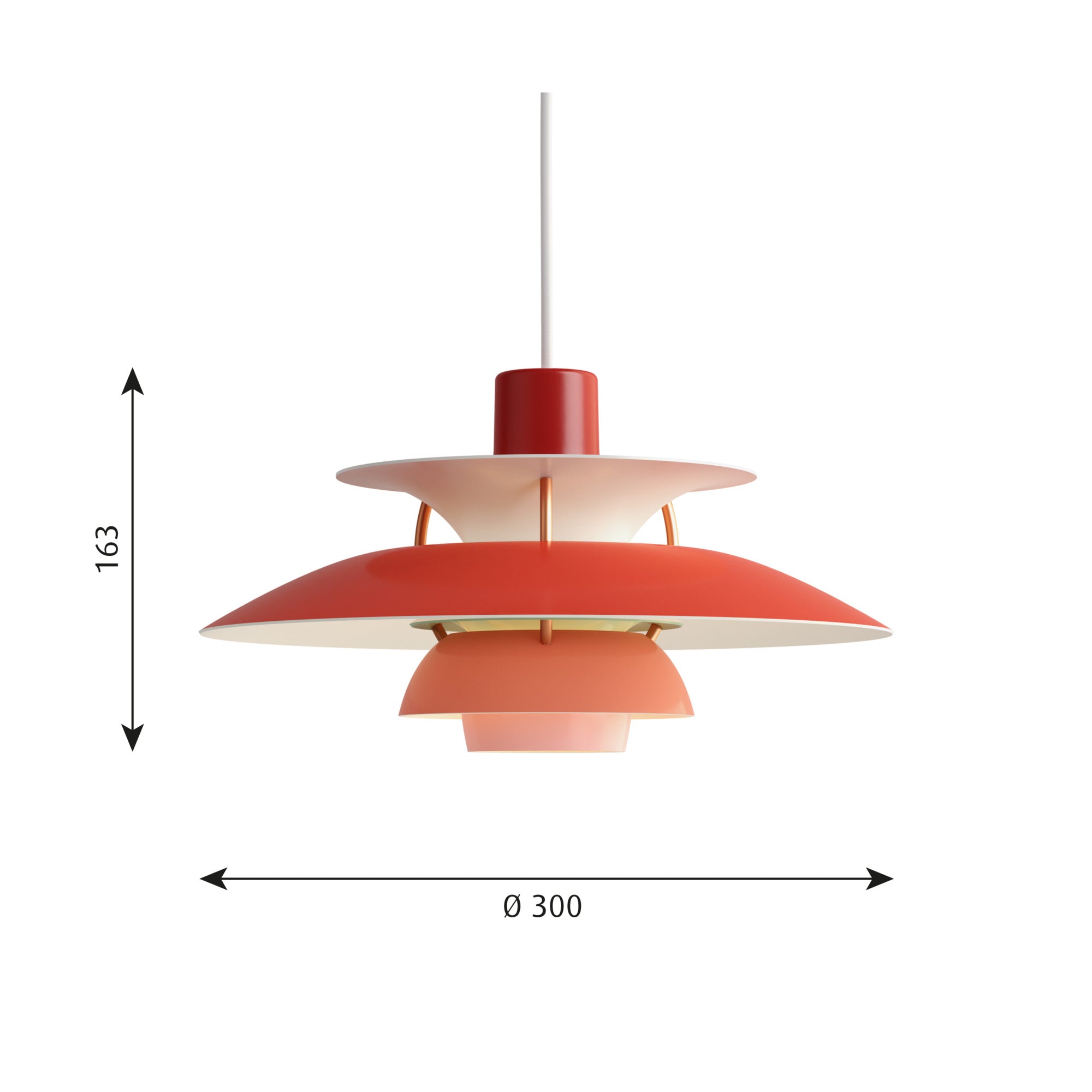Smuk PH lampe i flere røde nuancer