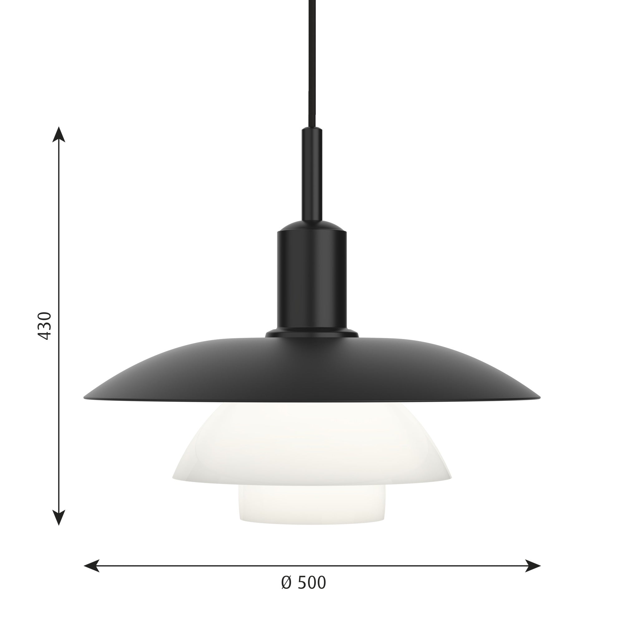PH 5/5 Pendel Metal Sort Glas 2700K Fase Dæmp