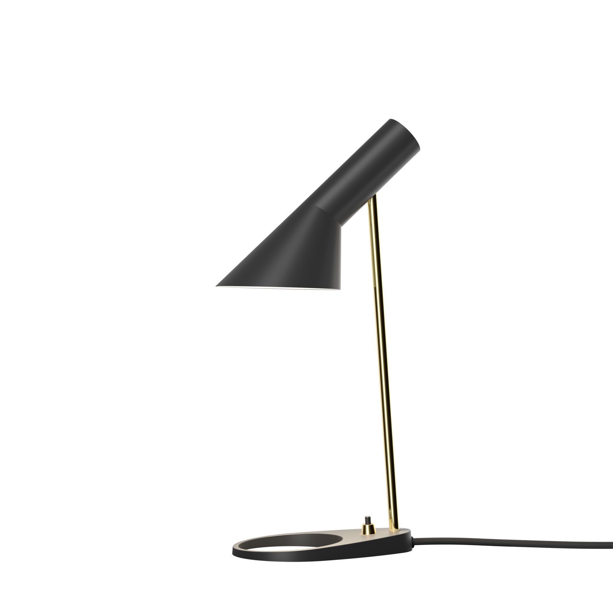Louis Poulsen AJ Mini Bord Messing/Sort i tændt tilstand