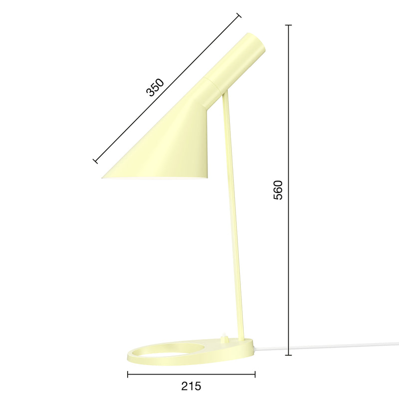 målene på ny gul AJ bordlampe