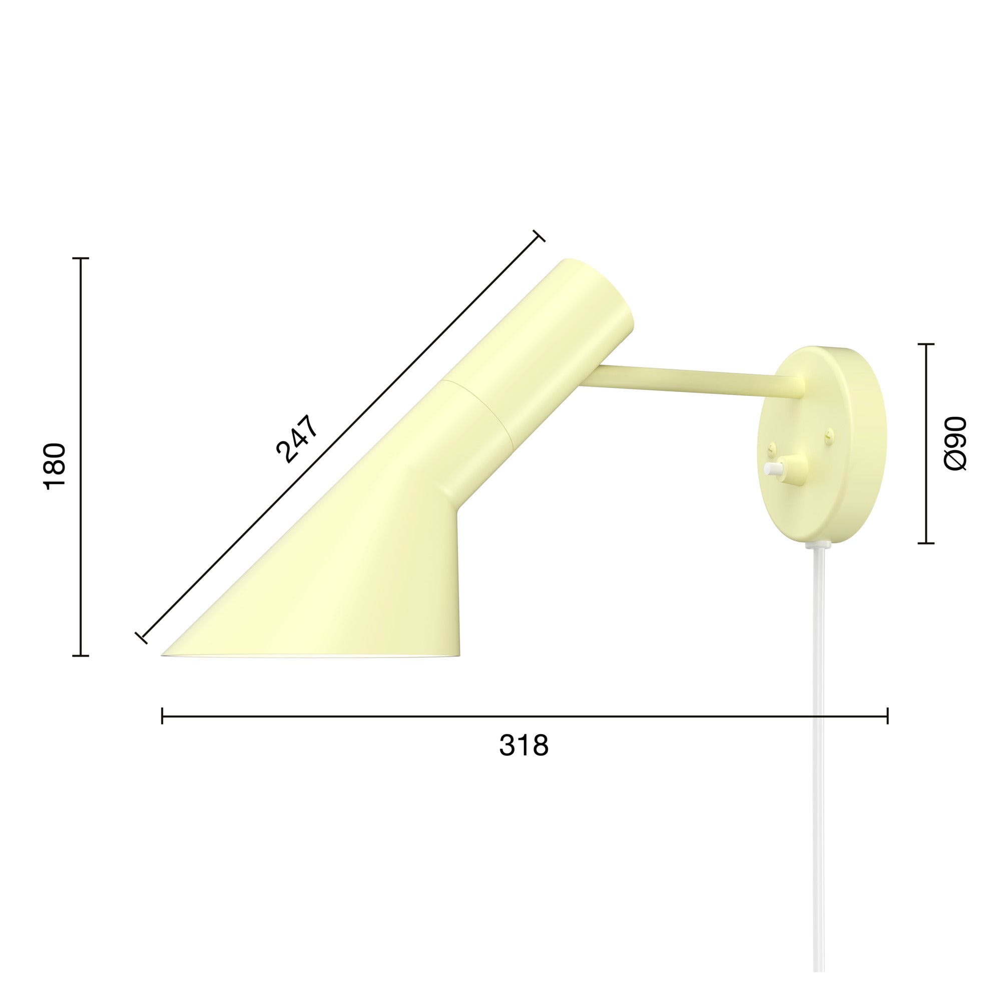 mål på AJ væglampen i gul