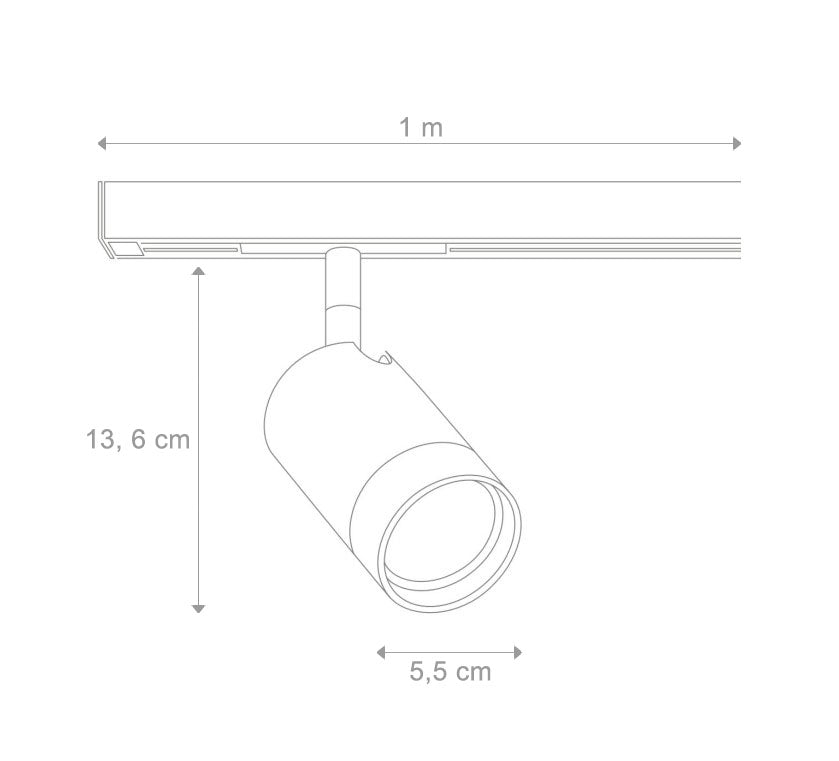 Dimensionerne på Designline Tube Kit 1m + 3 spots fra Antidark