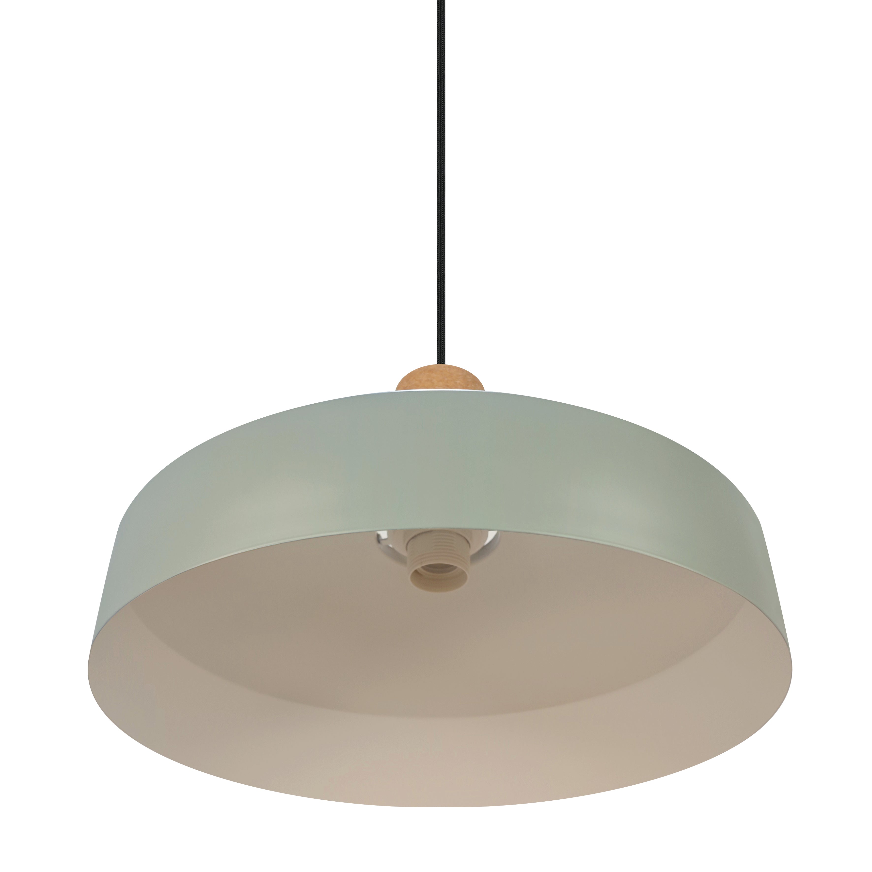 Nede fra og helt tæt på Nordlux Elvas Cork Pendant Lamp i Dusty Green