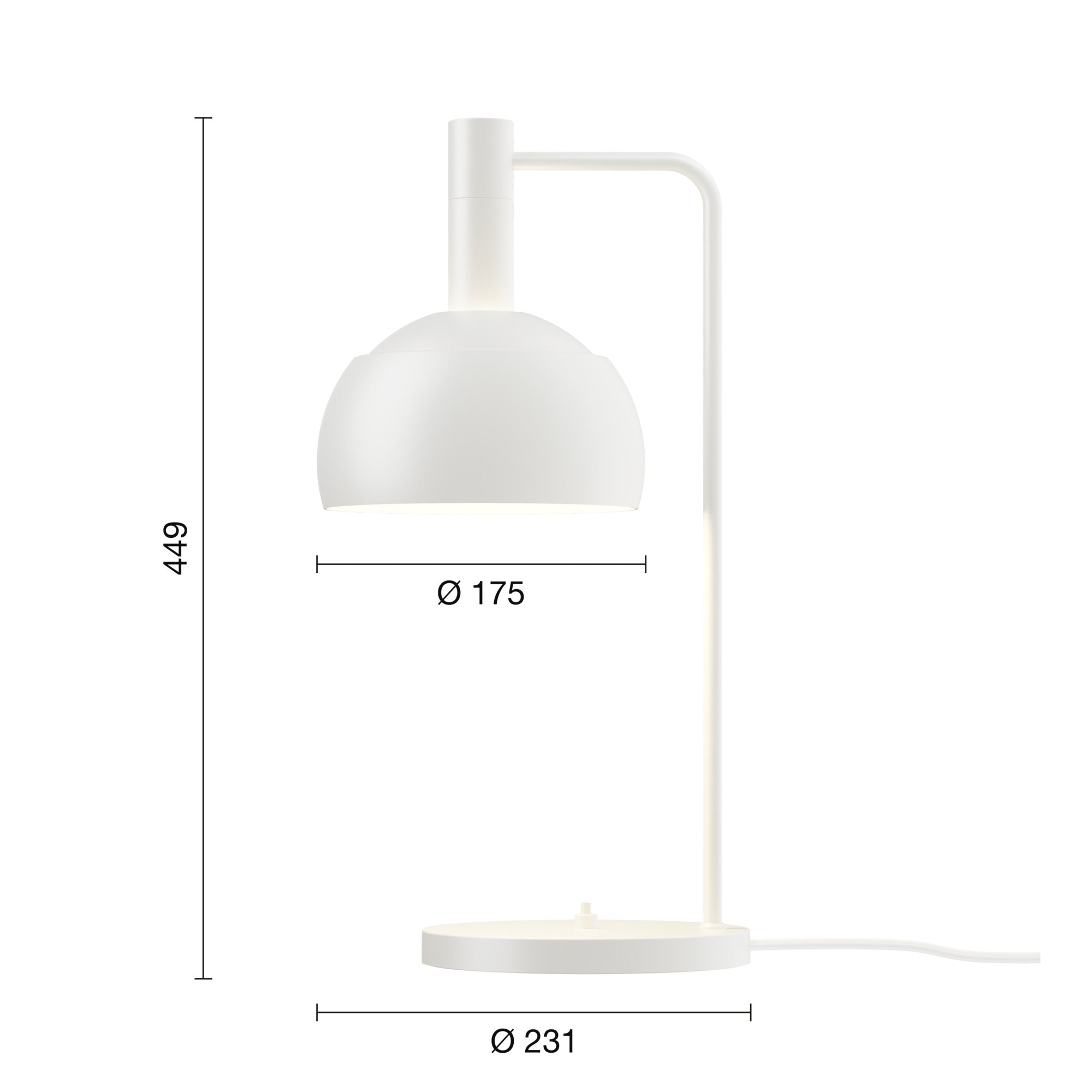 Mål på FJ Elements hvid bordlampe