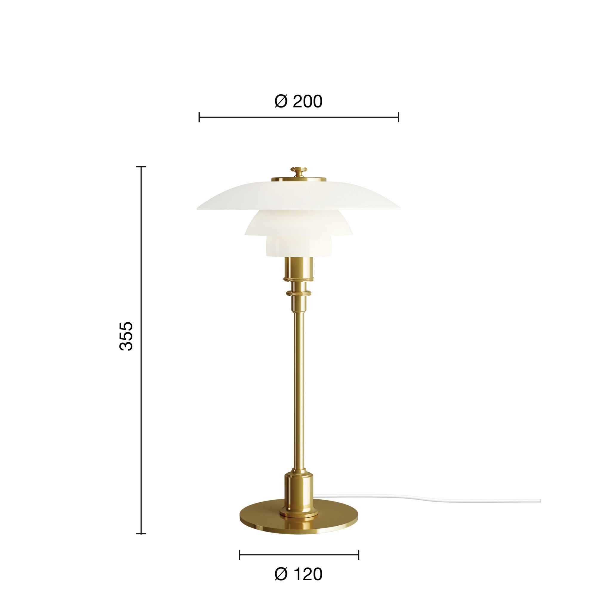 Mål på Bordlampe PH 2/1 i messing metalliseret