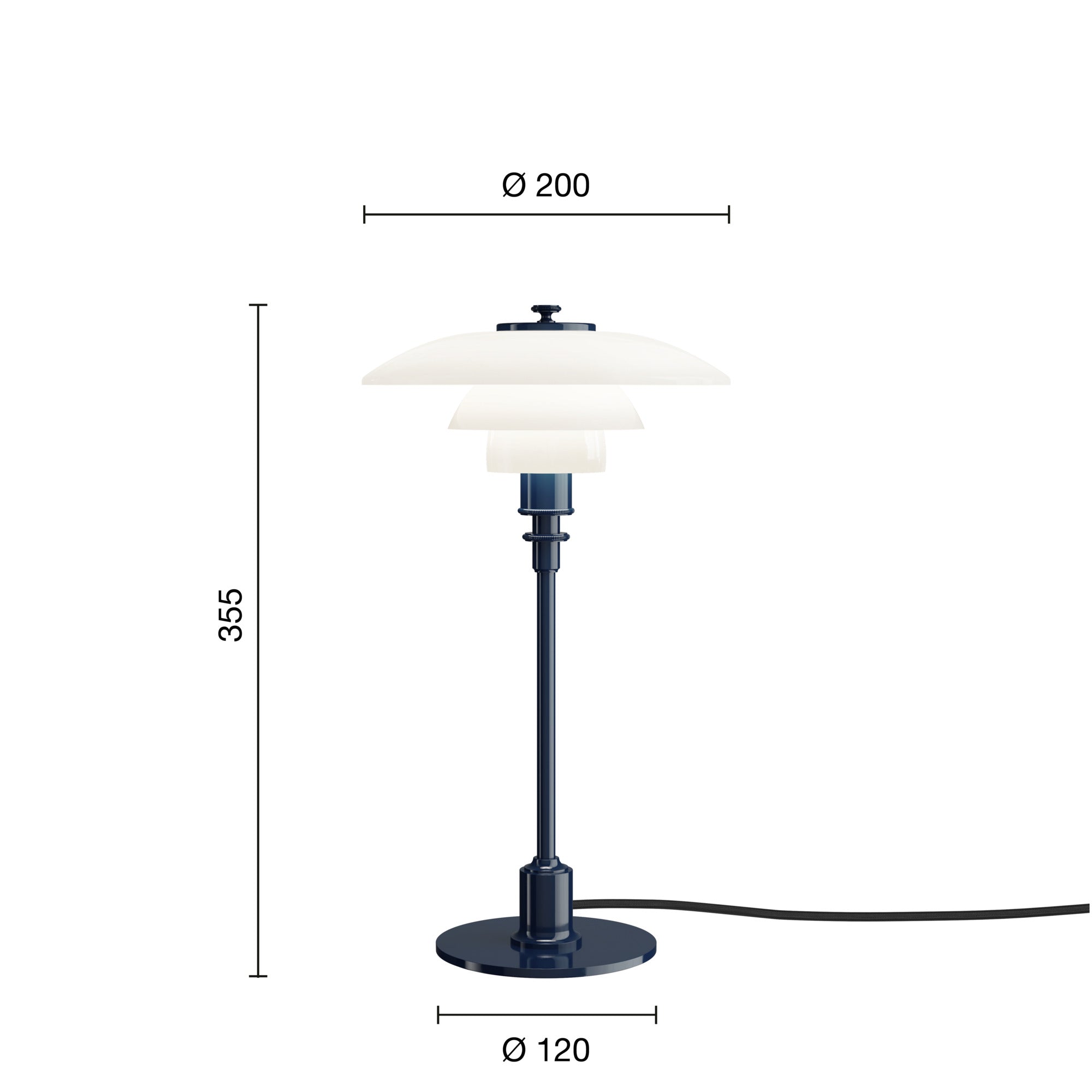 Mål på PH 2/1 Glossy Deep Blue bordlampe