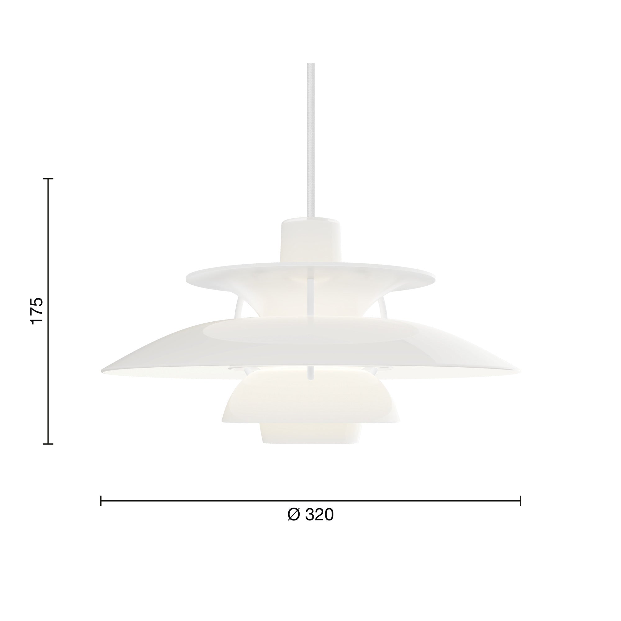 Mål på PH 5 Ø320 Opal White pendel