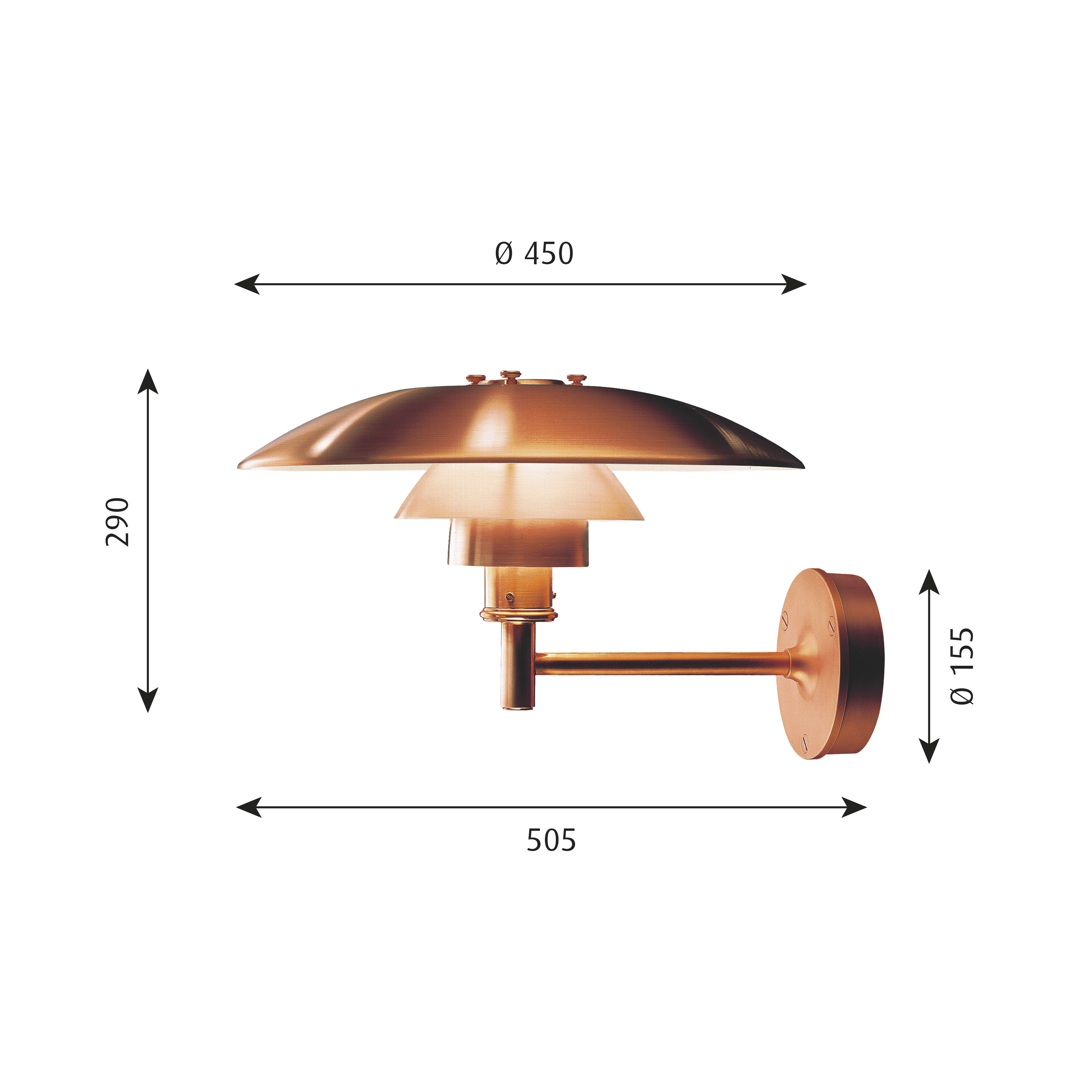 Mål på PH Væg u/kabelhuller Louis Poulsen