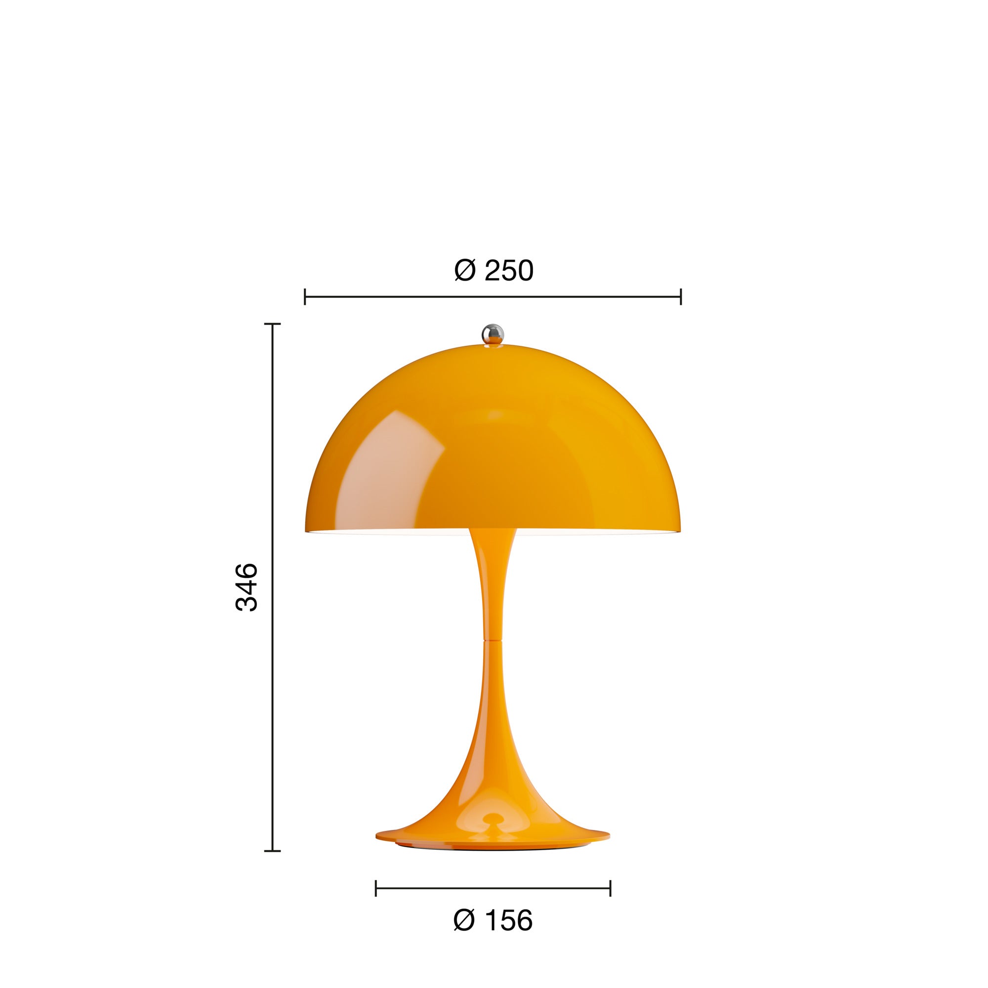 Mål på Panthella 250 orange portable bordlampe