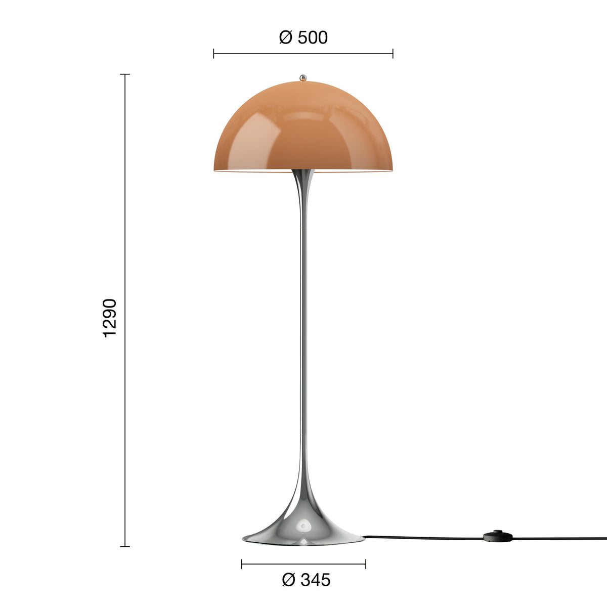 Mål på Panthella Ø50 Original Opal Brown gulvlampe