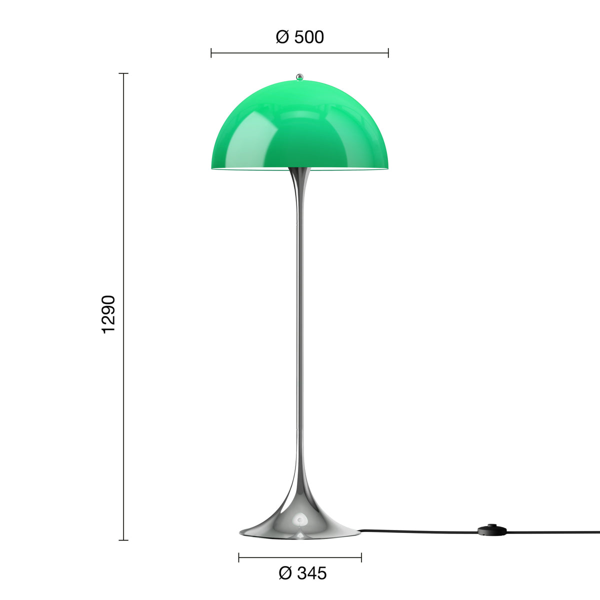 Mål på Panthella Ø50 Original Opal Green gulvlampe