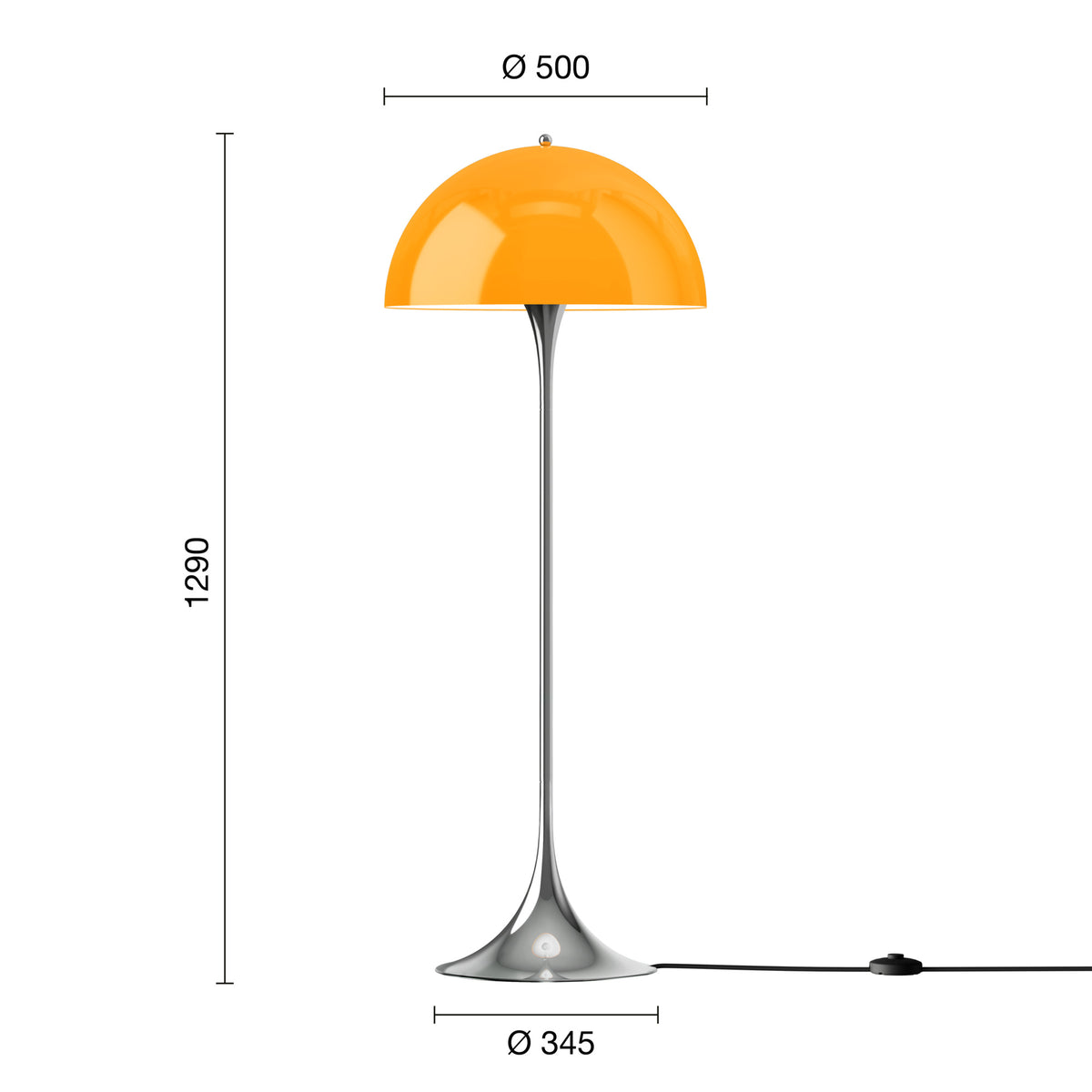 Mål på Panthella Ø50 Original Opal Orange gulvlampe
