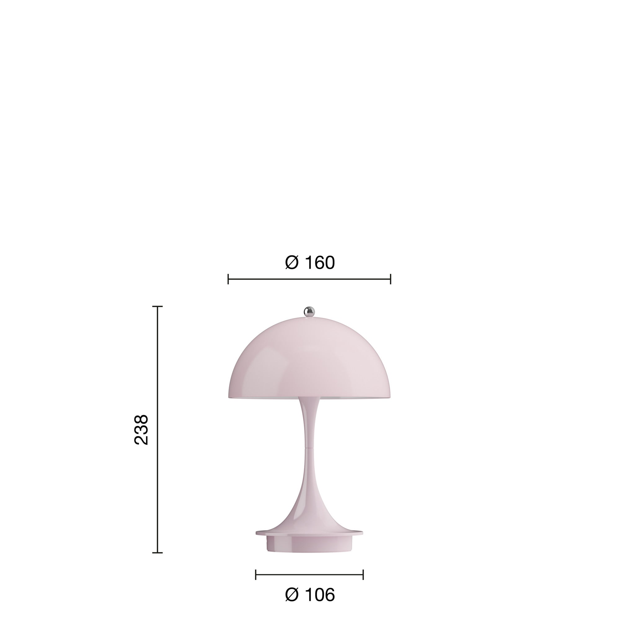 Mål på Panthella 160 Portable V3 LED Rosa