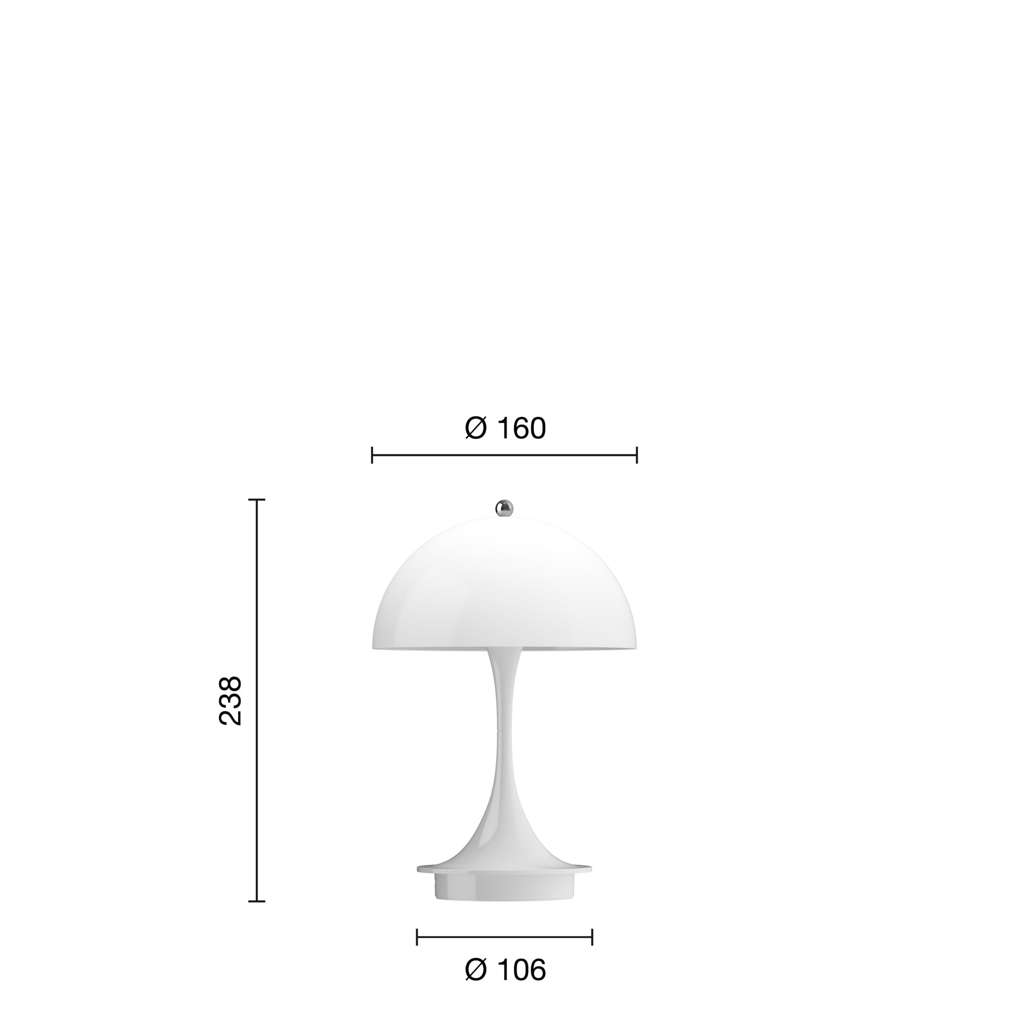 Mål på Panthella 160 Portable V3 LED Hvid