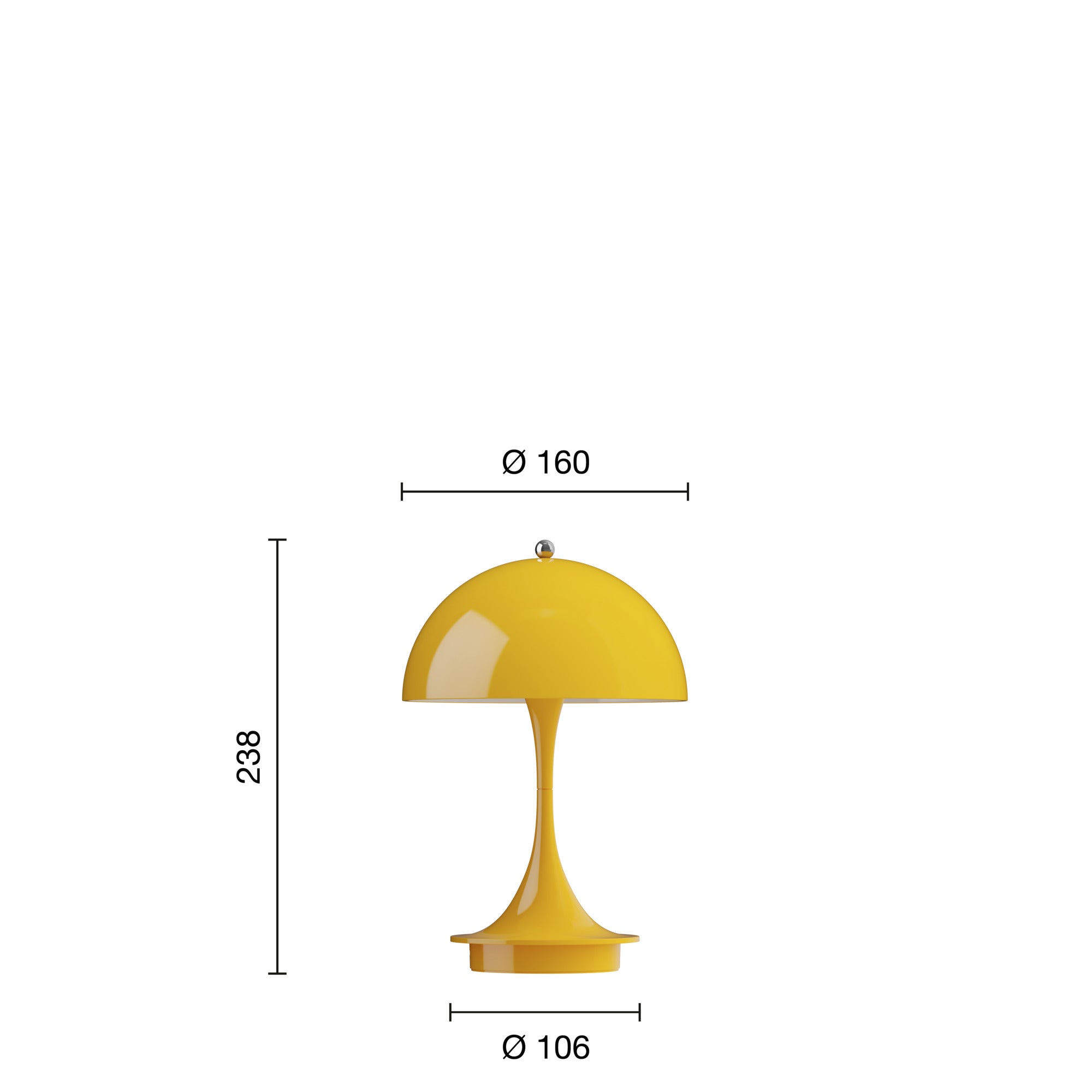 Mål på Panthella 160 Portable V3 LED Gul