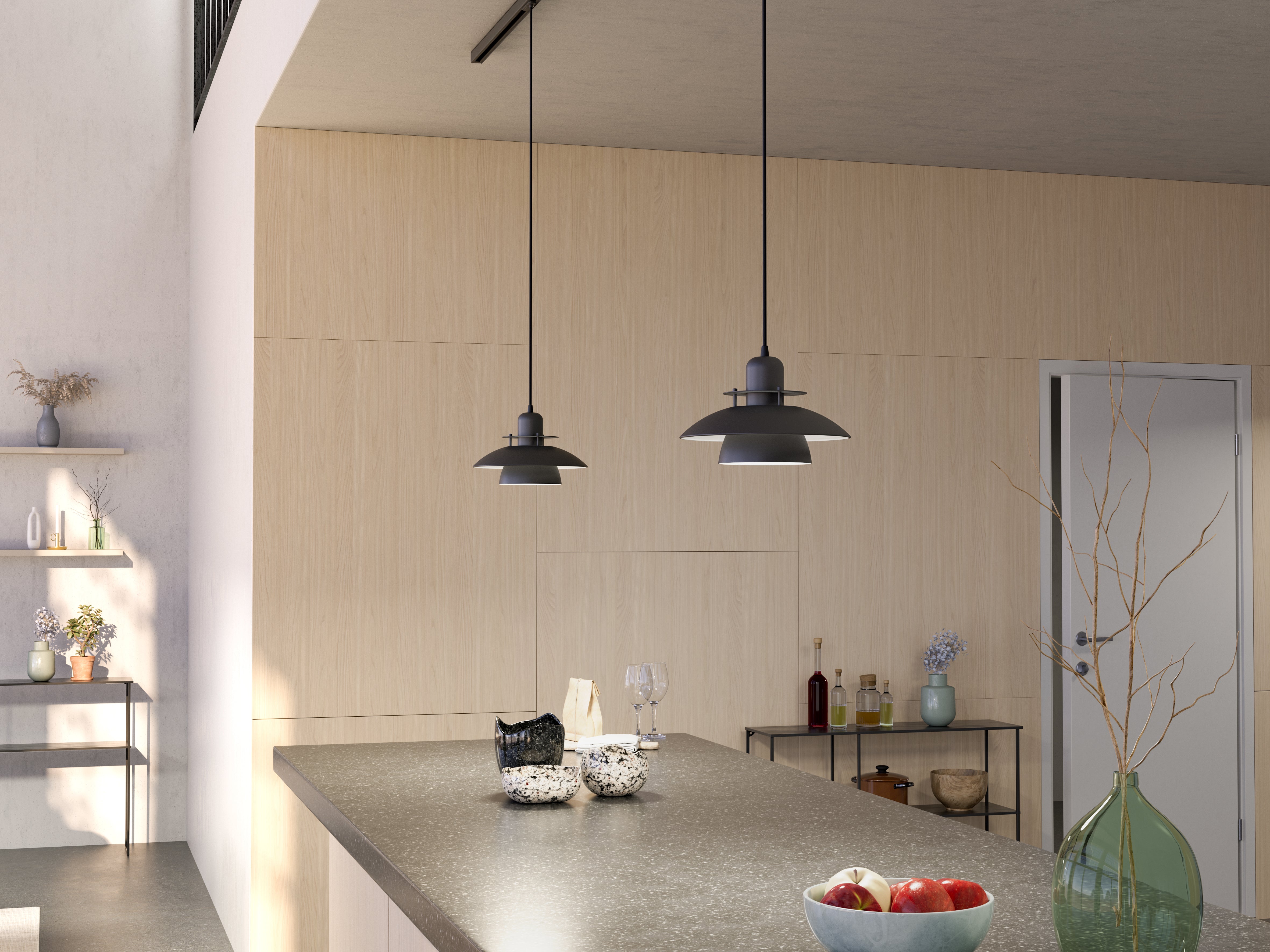 Belid's Primus IV Pendel i Mat Sort ophængt i køkkenet