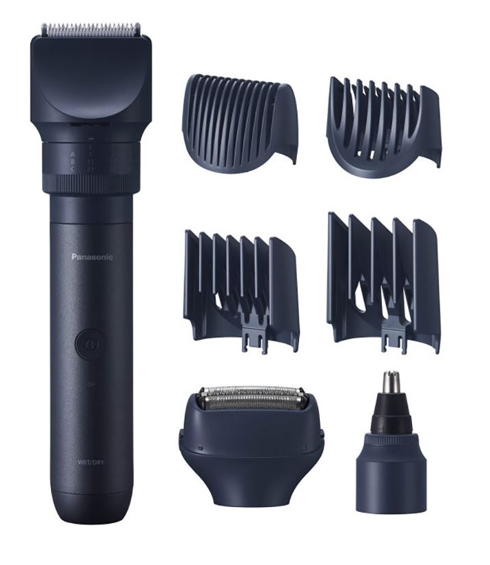 Panasonic A-Xshape Multishape Pack Trimmer med de fem hoveder