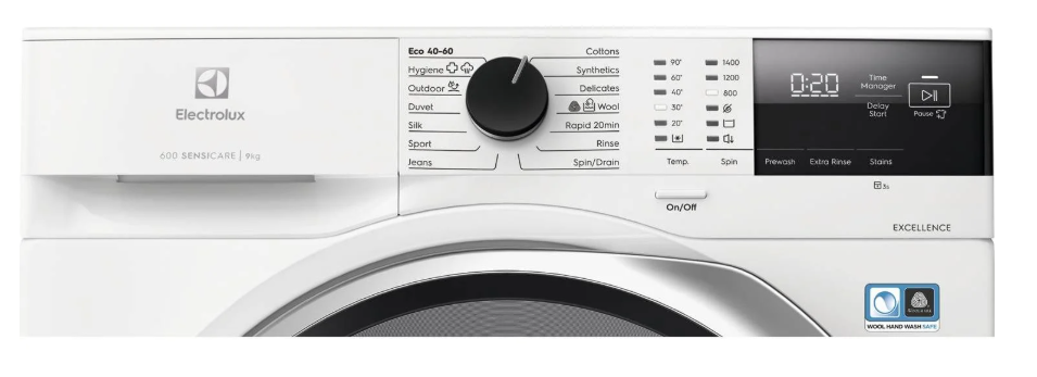 Electrolux XLNF64925N 9kg Hvid Frontbetjent Vaskemaskine kontrolpanel