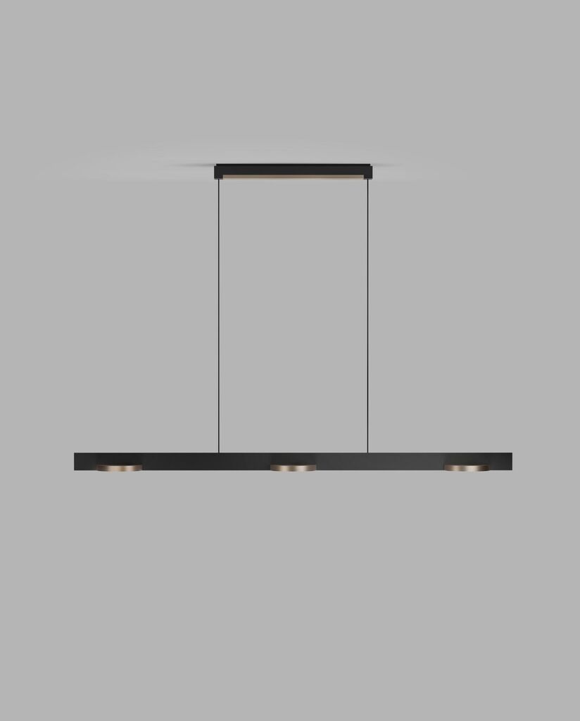 Zoomet helt ind på den unikke designet Inlay S1250 Linear Disc SwitchTune 2700-3000K i Mat Sort/Satin Guld hængt op i stuen