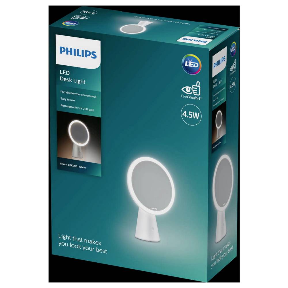 Philips bærbart spejl med lys i æske