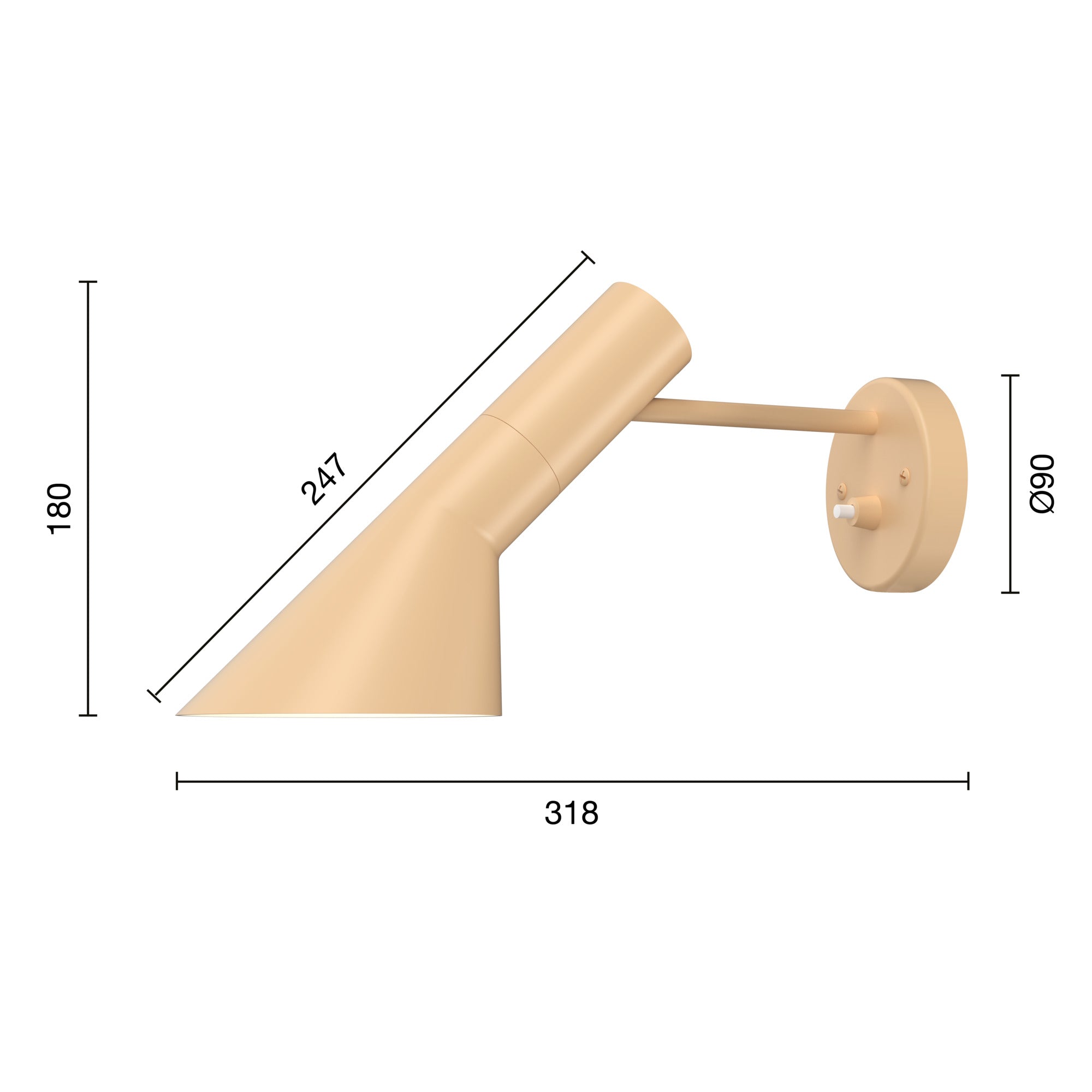 AJ væglampe uden ledning mål sandfarvet