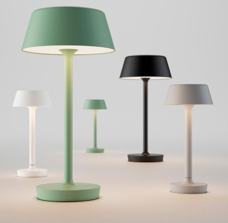 Portable lamper i grøn, sort, grå og hvid