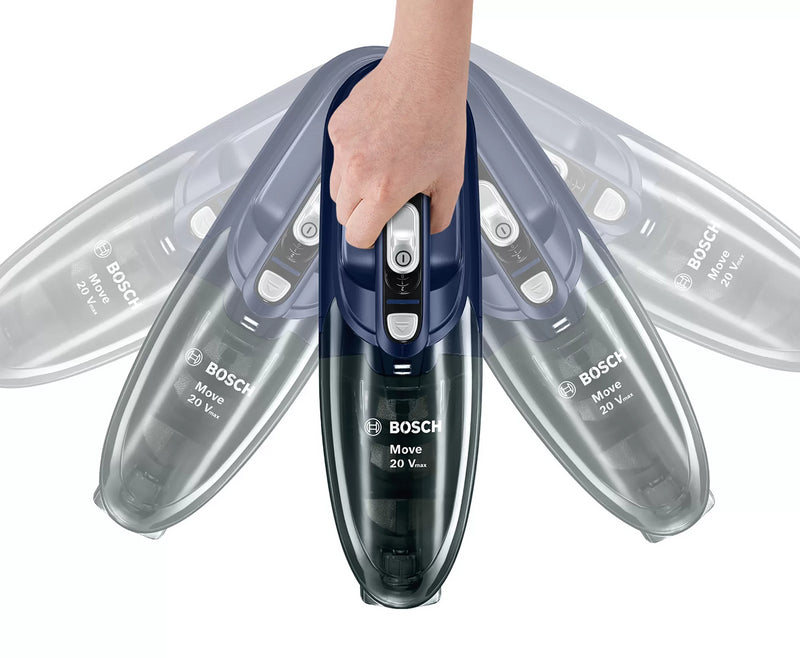 Bosch håndstøvsuger i blå i dobbelt billede