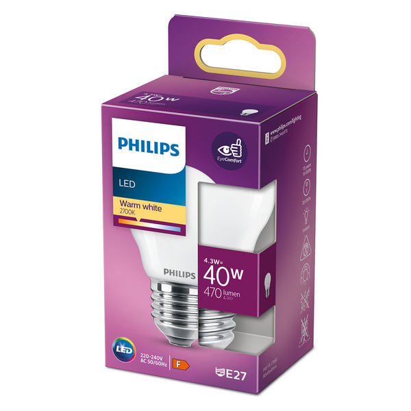 Philips LED Kronepærer 4,3W 470lm E27 Glas Mat