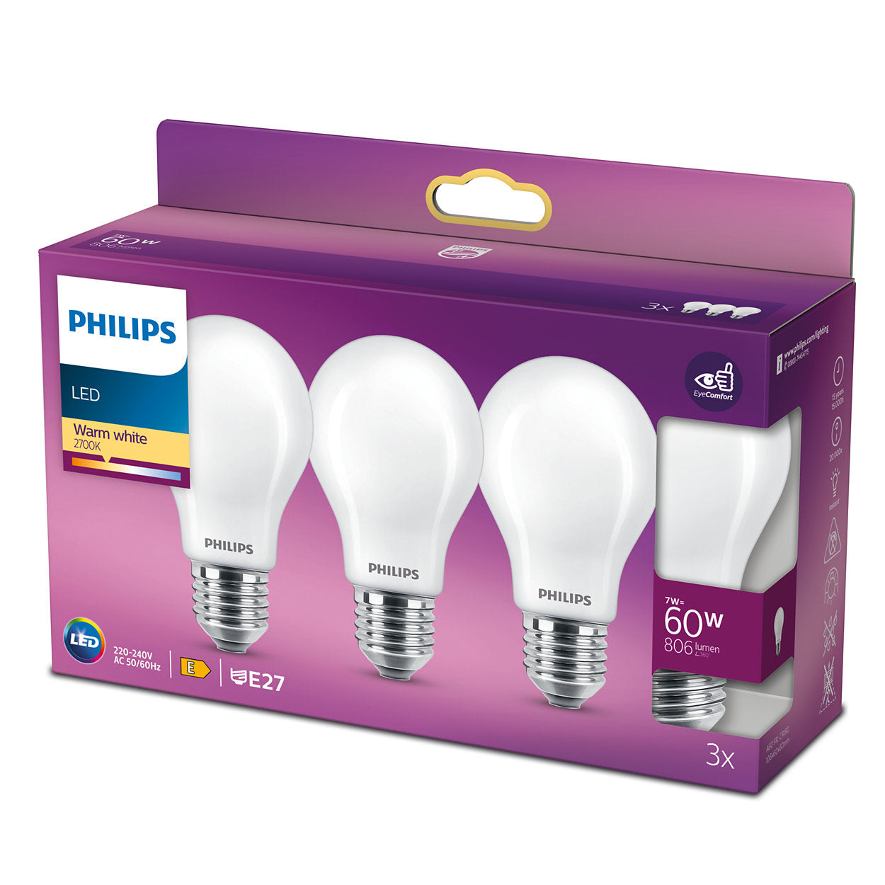 3 stk. pakke Philips LED Standard 7W 806lm E27