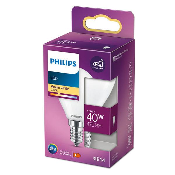 Philips kronepærer LED 4,3W 470lm E14 Glas Mat