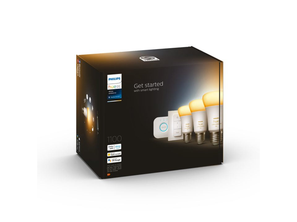Philips Hue Startsæt 8W 1055lm v.4000K WA E27 3pak+Dim Switch BT