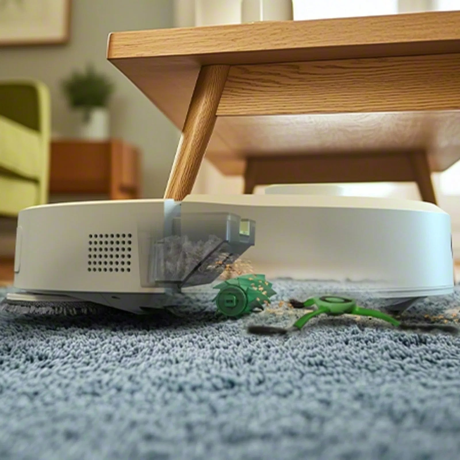 iRobot Roomba Combo 405 Combo Plus hvid robotstøvsuger under sofabordet